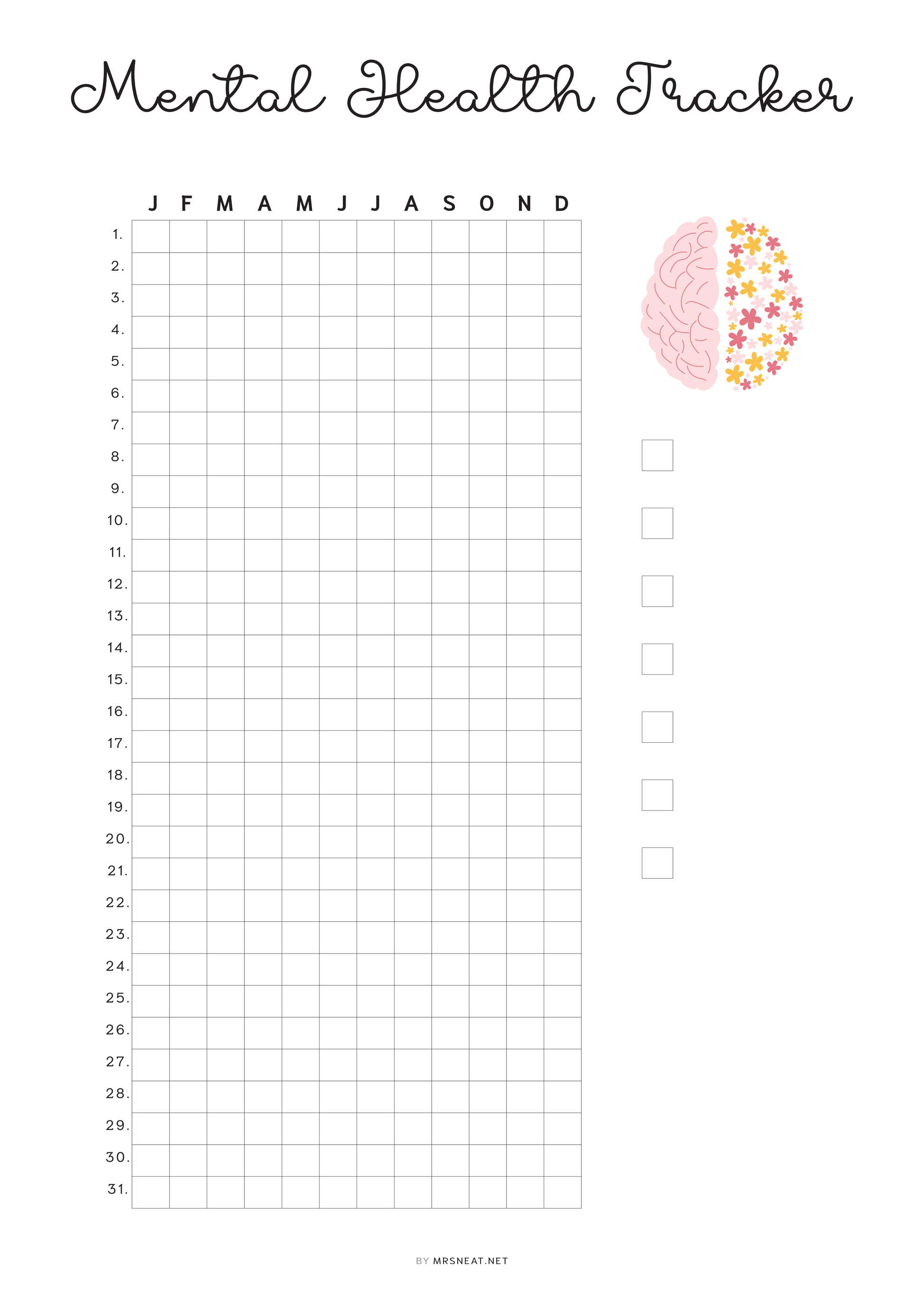 Mental Health Tracker Template Printable PDF, A4, A5, Letter, Half Letter, Minimalist, Digital, Pre-filled & Blank Planner