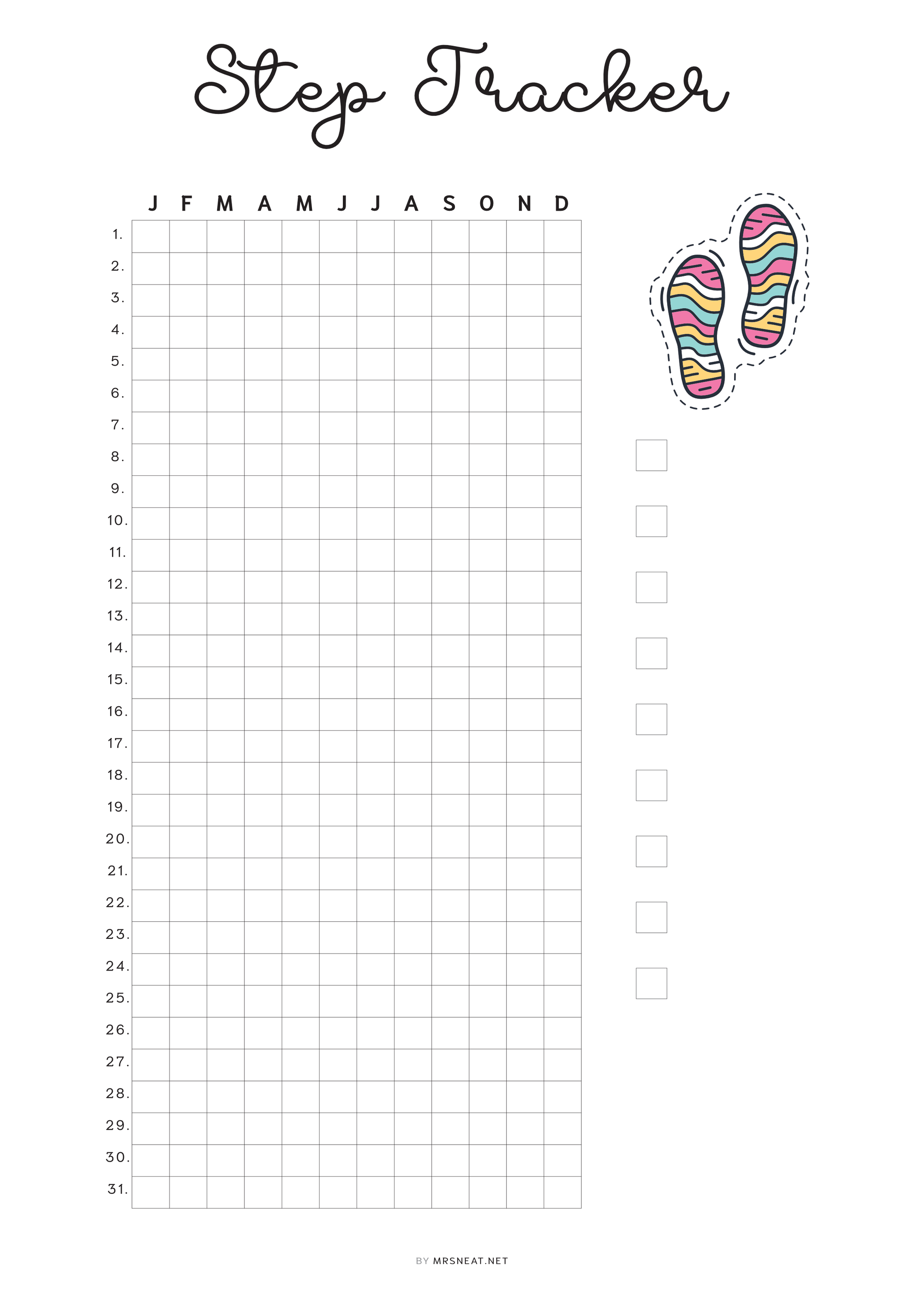 Step Tracker Printable PDF, A4, A5, Letter, Half Letter, Minimalist Planner, Digital Planner, pre-filled & blank version, Walk Tracker, Daily Tracker, Yearly Planner