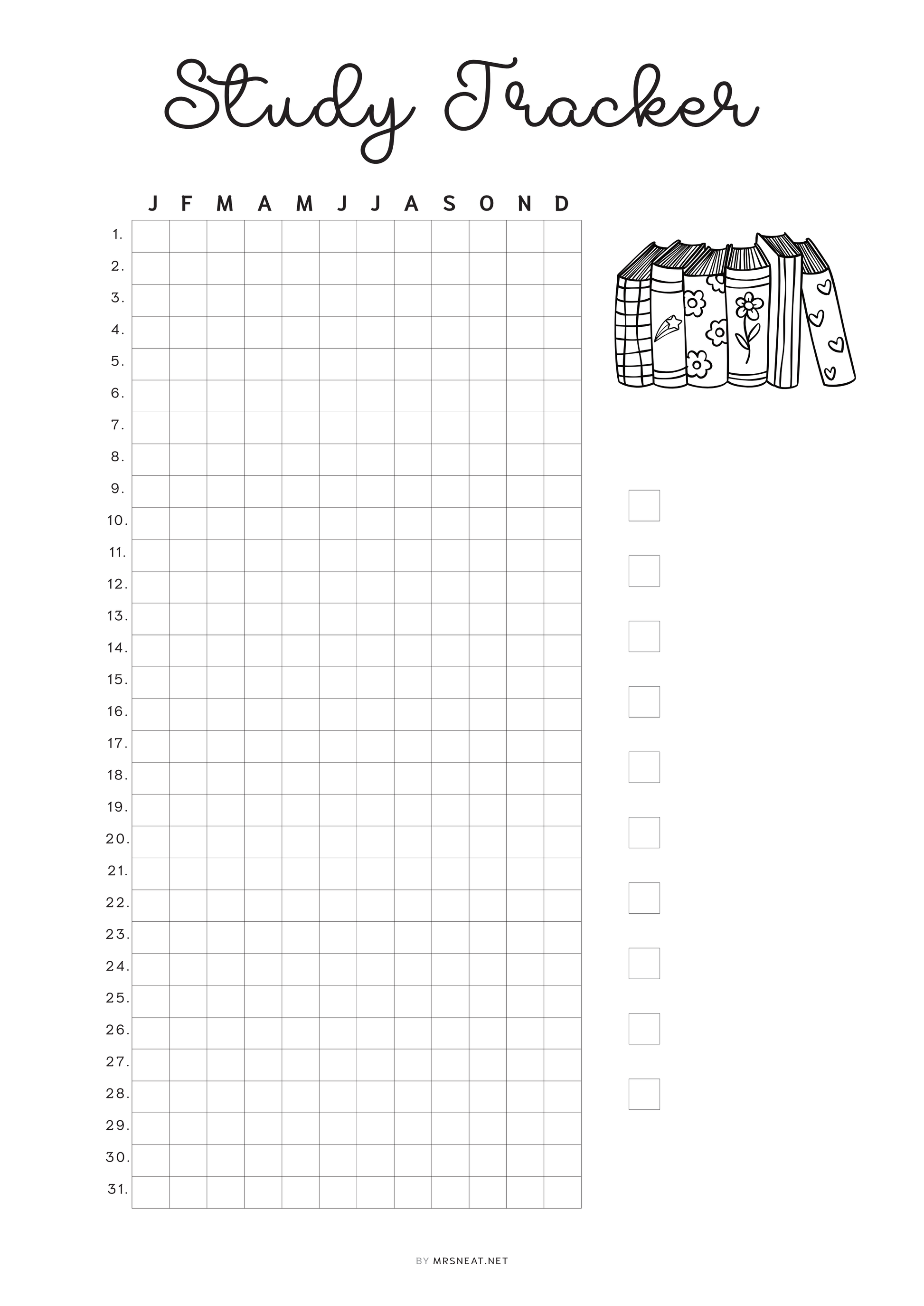 Study Tracker Printable PDF, A4, A5, Letter, Half Letter, Minimalist Planner, Digital Planner, 2 versions: pre-filled & blank