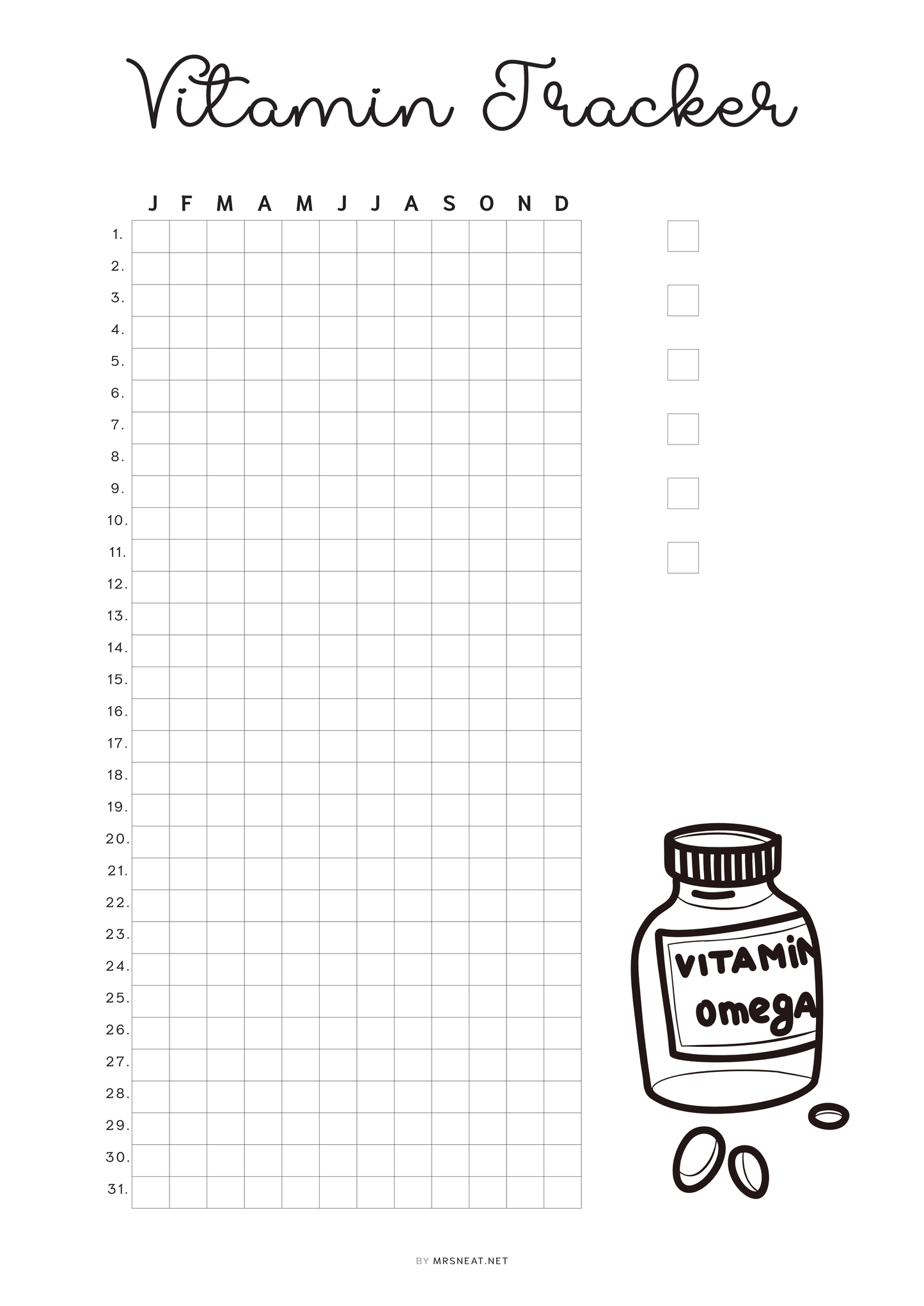 Vitamin Tracker Printable PDF, A4, A5, Letter, Half Letter, Digital Planner, Minimalist Vitamin Tracker Planner, 2 version : Pre-filled & Blank