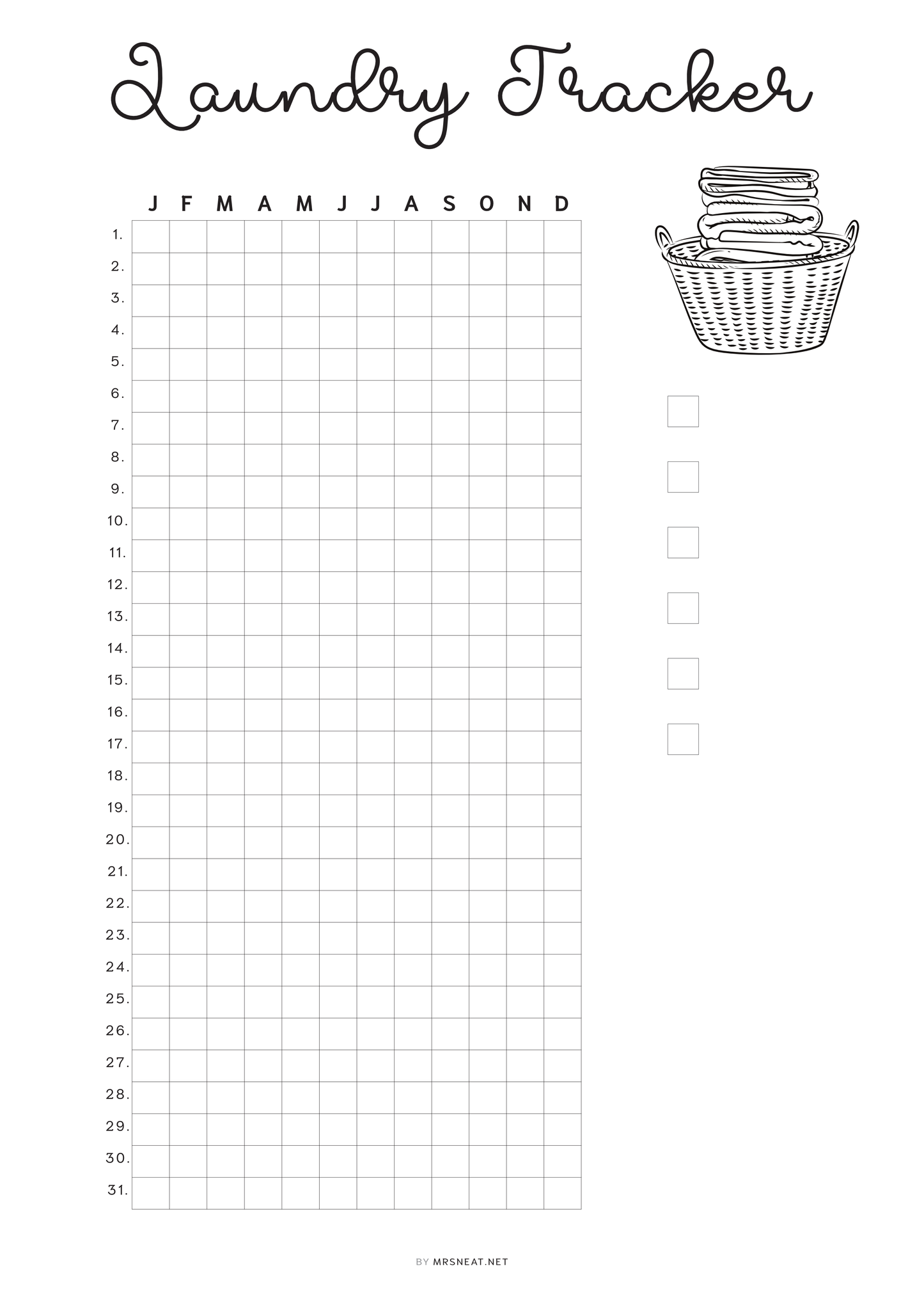 Laundry Tracker Template Printable PDF, Minimalist, Daily Planner, Yearly Planner, Monthly Planner, A4, A5, Letter, Half Letter, Digital Planner, 2 versions