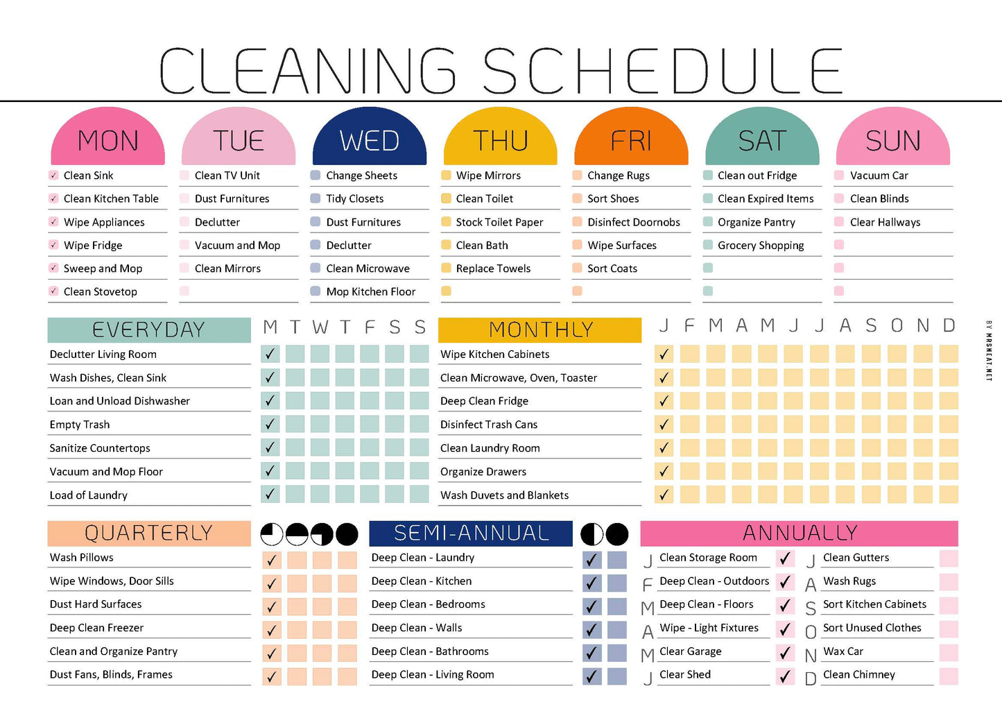 Colorful Cleaning Planner Schedule - M558