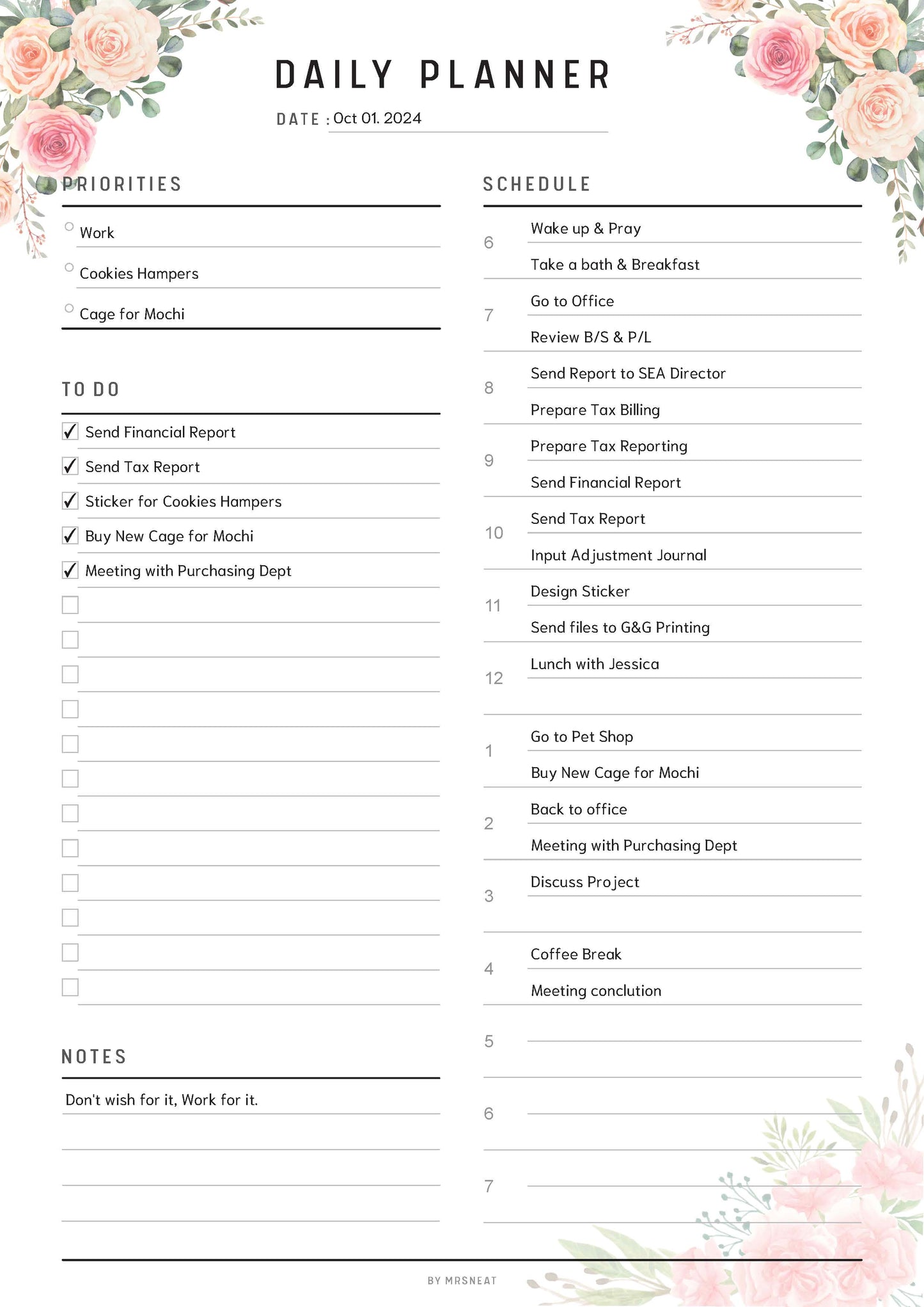 Floral Daily Planner Printable