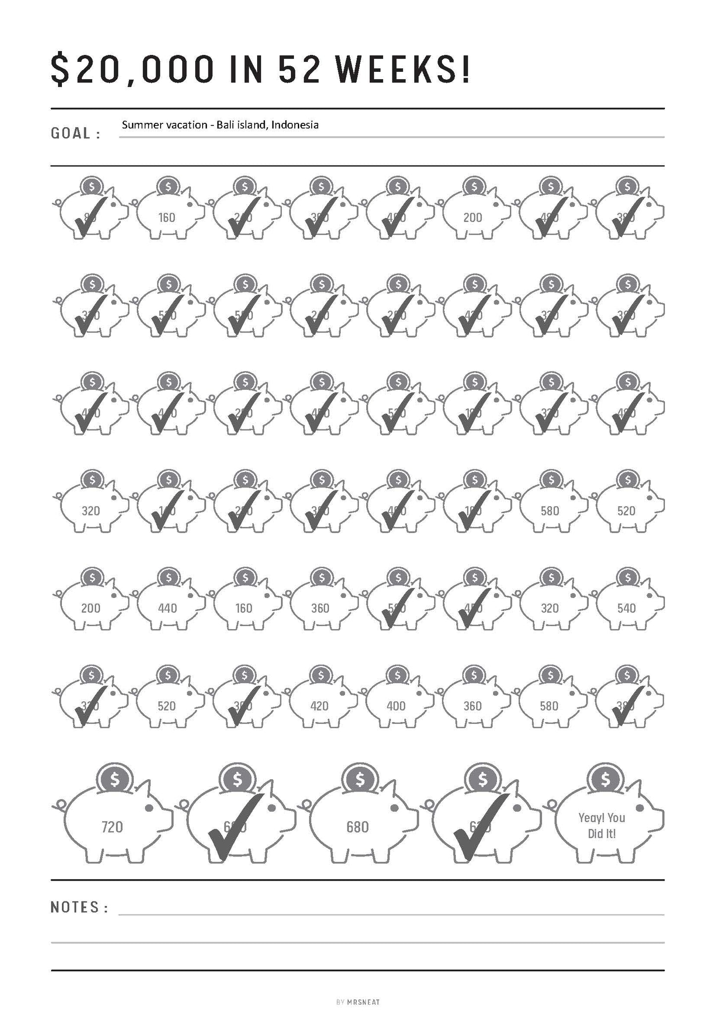 20000 Savings Challenge in 52 Weeks, Fillable 52 weeks savings challenge, Saving Tracker Printable, PDF, A4, A5, Letter, Half Letter