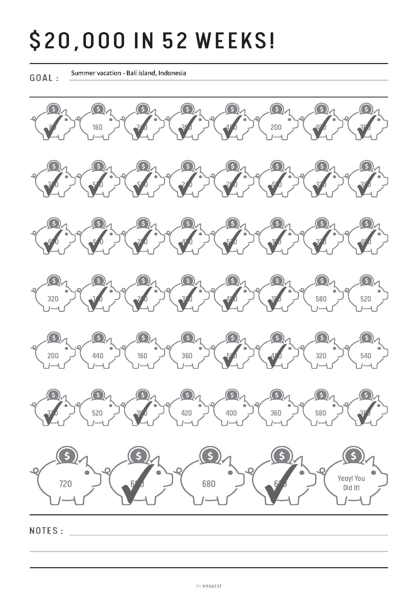 20000 Savings Challenge in 52 Weeks, Fillable 52 weeks savings challenge, Saving Tracker Printable, PDF, A4, A5, Letter, Half Letter