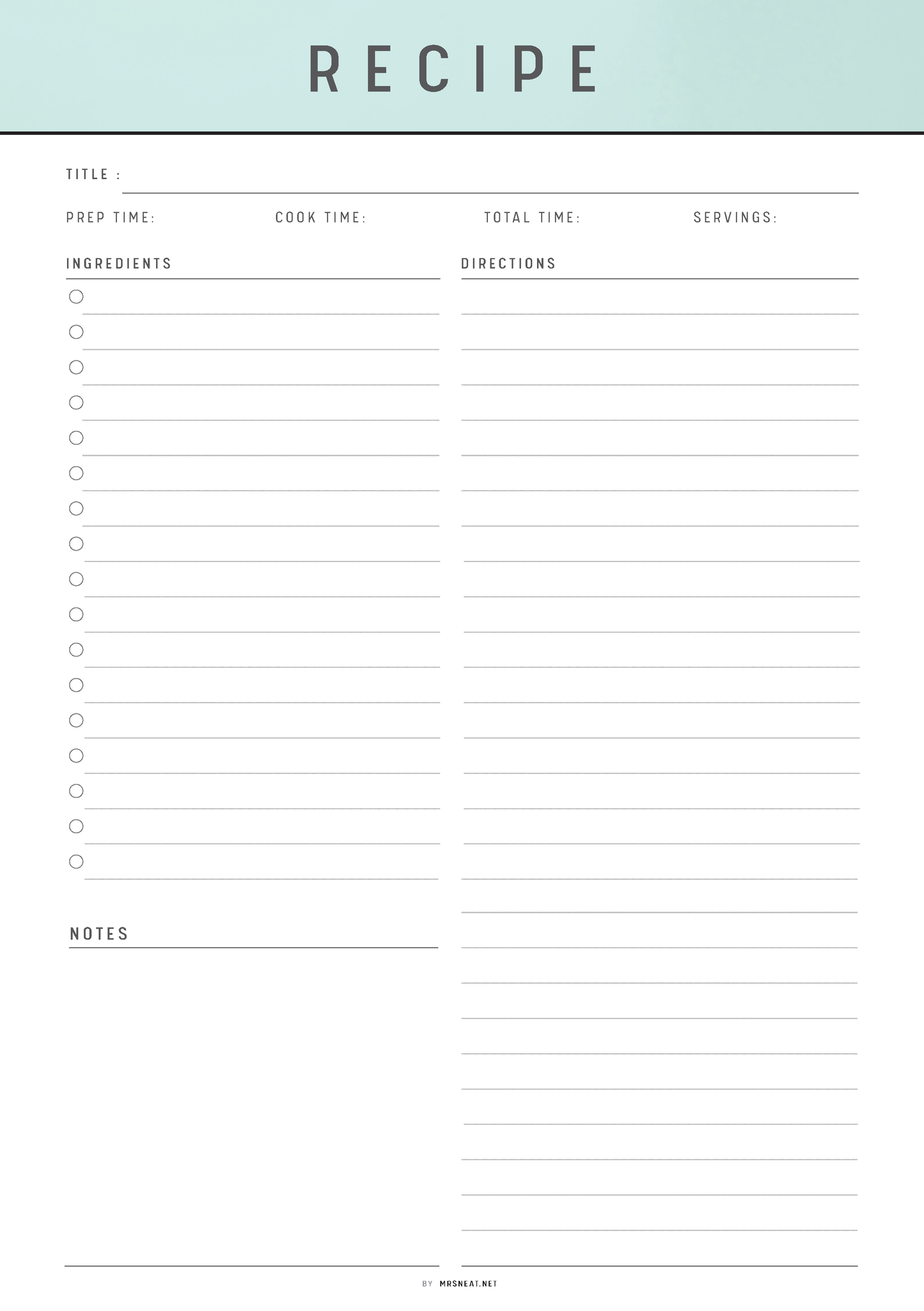 Recipe Page Printable, Recipe Page Template, Cooking Template, Recipe Card, Recipe Sheet, 2 Versions, A4/A5/Letter/Half Letter, 6 Colors