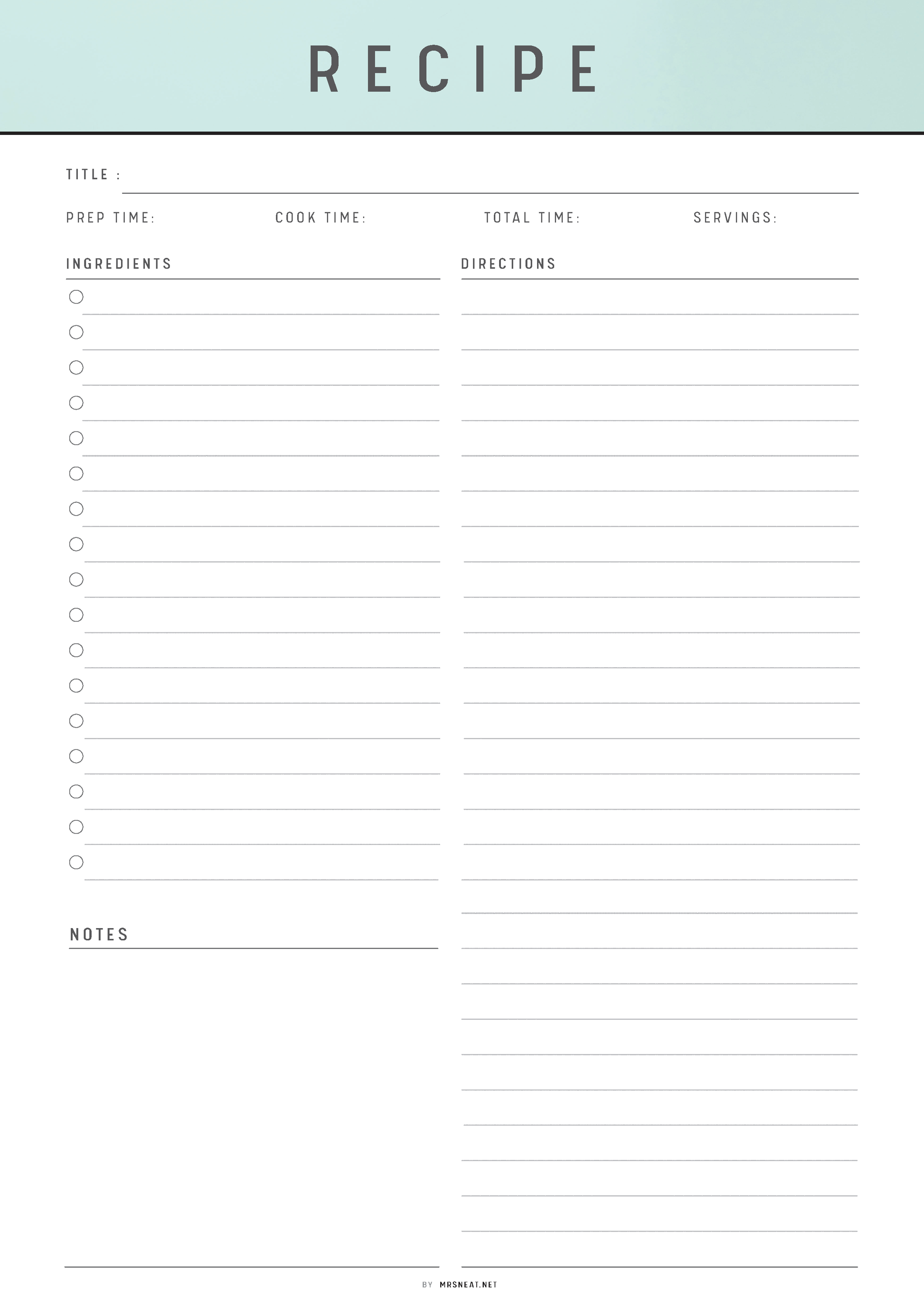 Recipe Page Printable, Recipe Page Template, Cooking Template, Recipe Card, Recipe Sheet, 2 Versions, A4/A5/Letter/Half Letter, 6 Colors