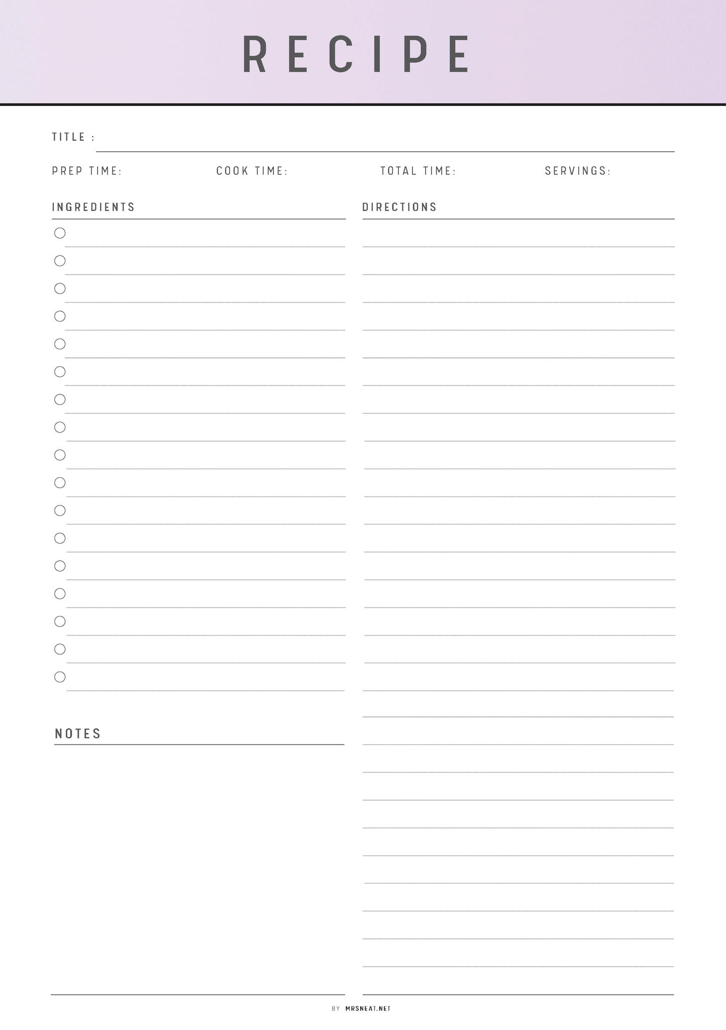 Recipe Page Printable, Recipe Page Template, Cooking Template, Recipe Card, Recipe Sheet, 2 Versions, A4/A5/Letter/Half Letter, 6 Colors