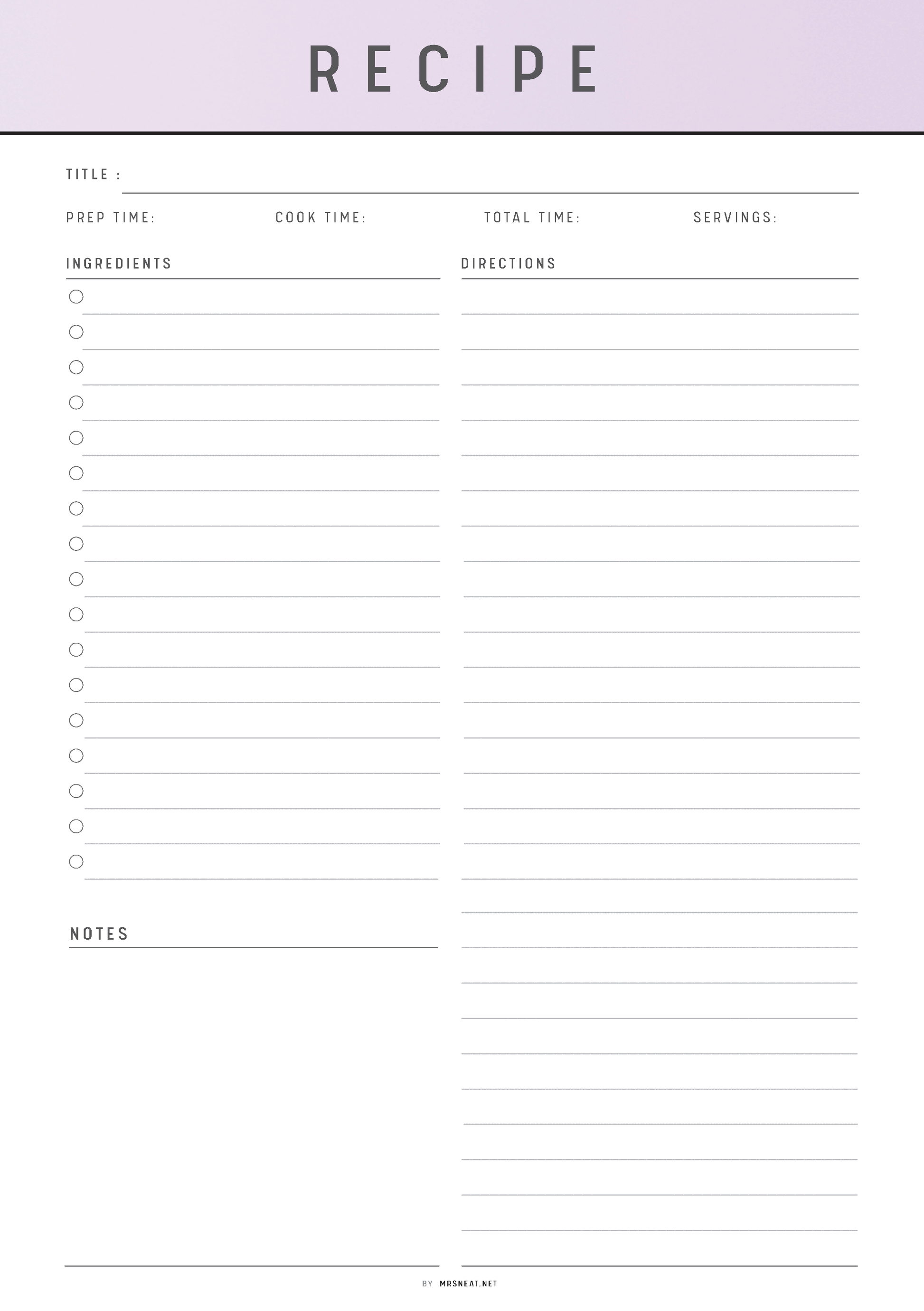 Recipe Page Printable, Recipe Page Template, Cooking Template, Recipe Card, Recipe Sheet, 2 Versions, A4/A5/Letter/Half Letter, 6 Colors