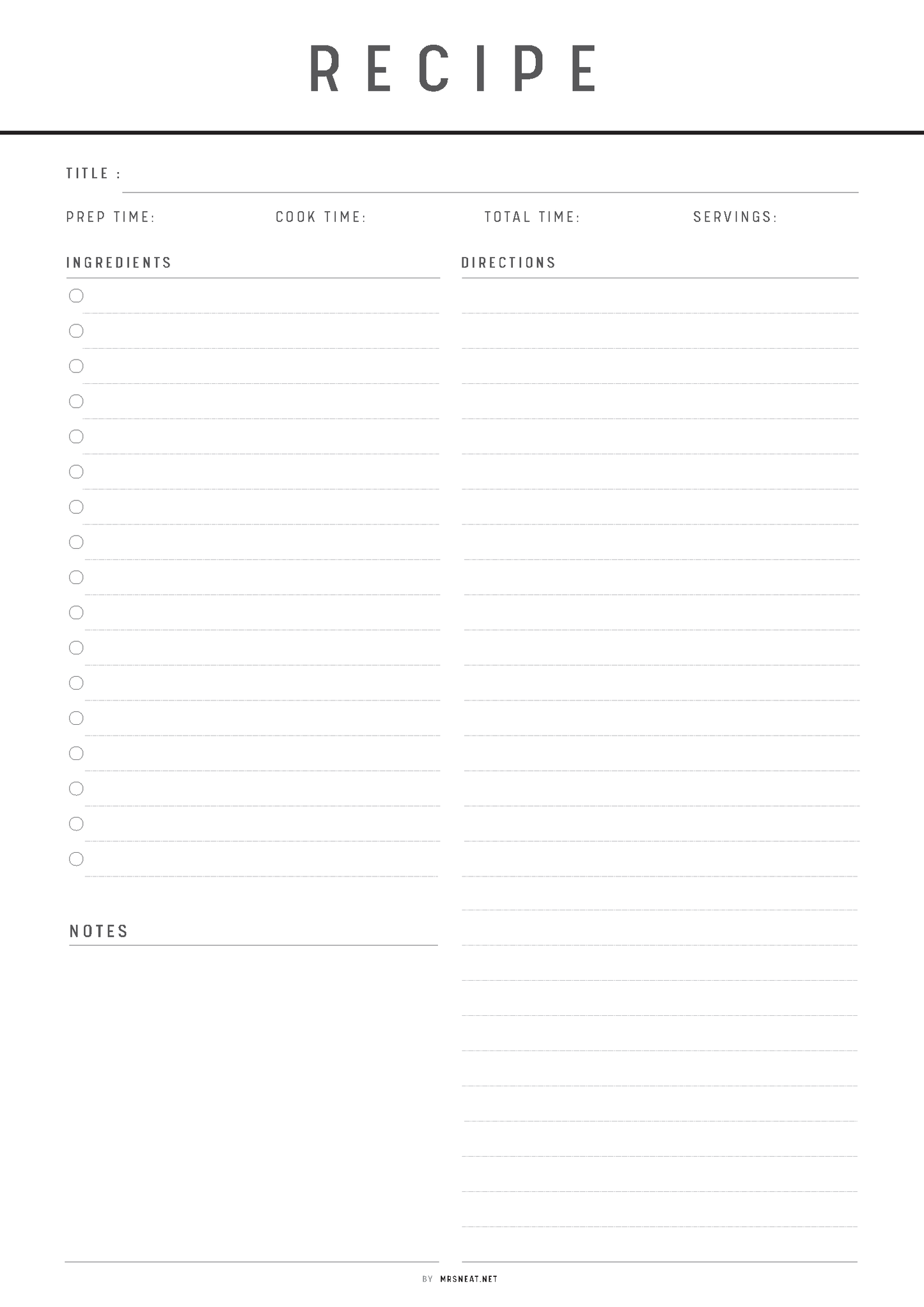 Recipe Page Printable, Recipe Page Template, Cooking Template, Recipe Card, Recipe Sheet, 2 Versions, A4/A5/Letter/Half Letter, 6 Colors