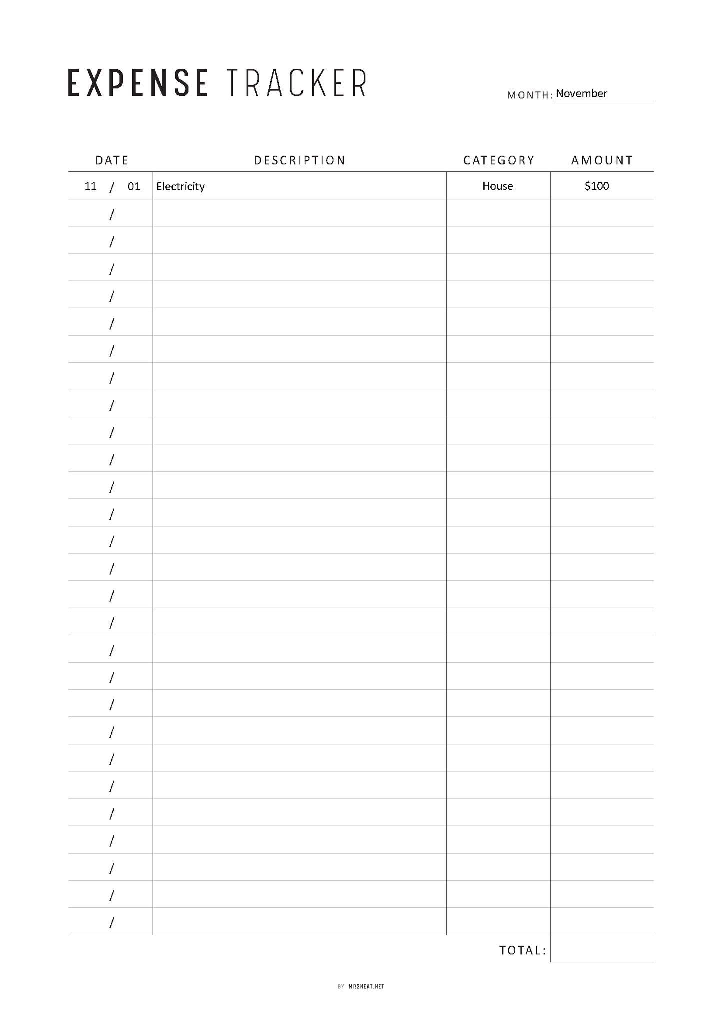 Expense Tracker Printable, Spending Tracker, Fillable Expense Log, Purchase Log, Budget Template, 2 Colors, A4, A5, Letter, Half Letter, PDF