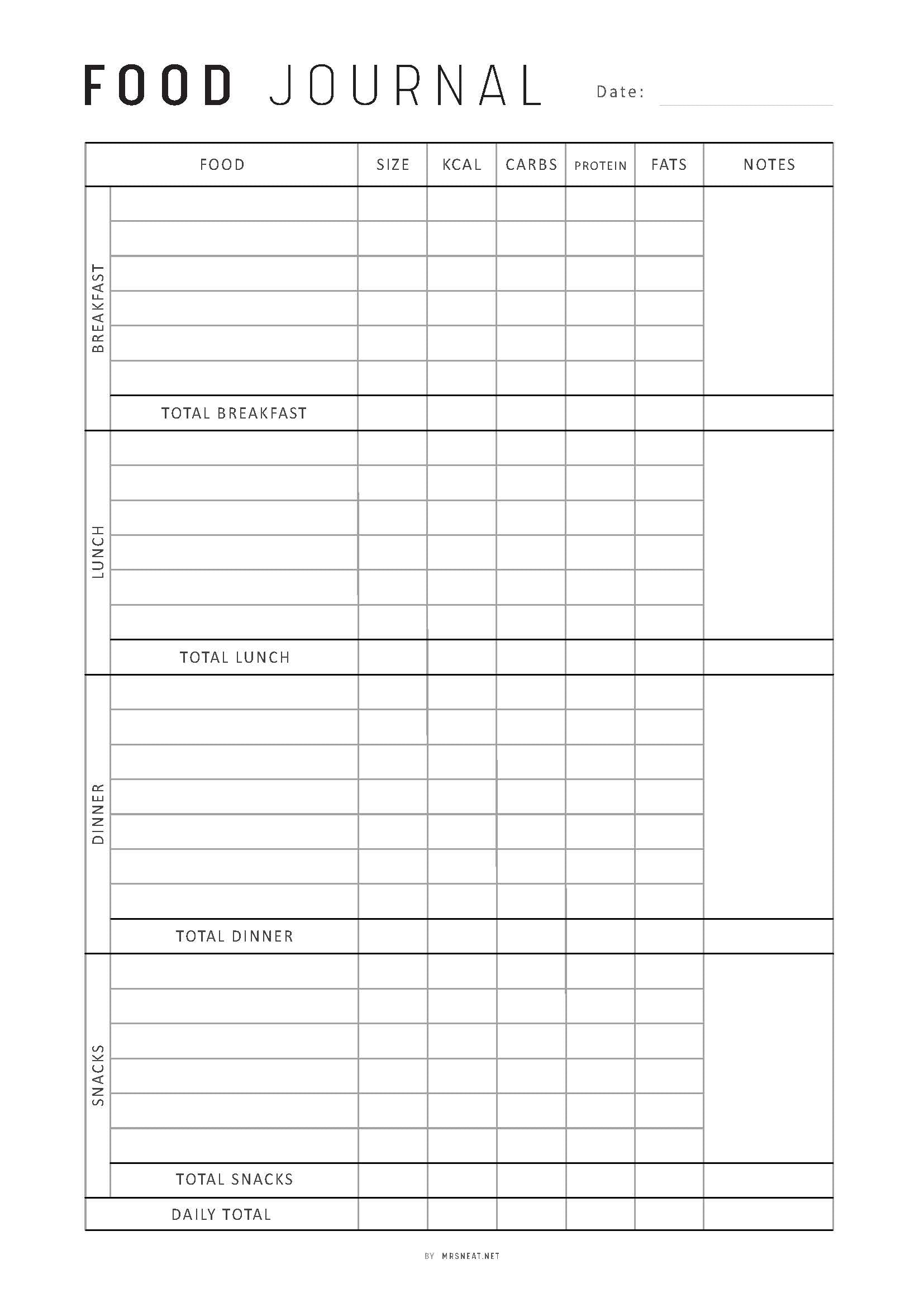 daily calorie tracker template printable - m393 – mrsneat