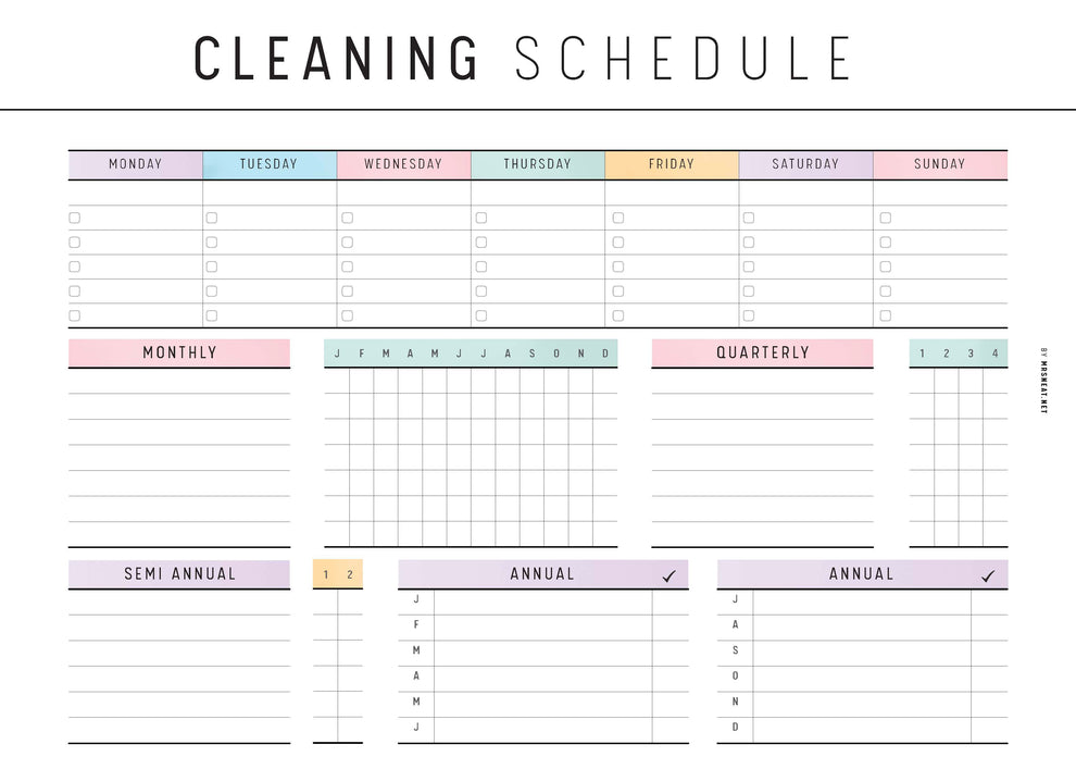 Colorful Cleaning Schedule Template M320 mrsneat