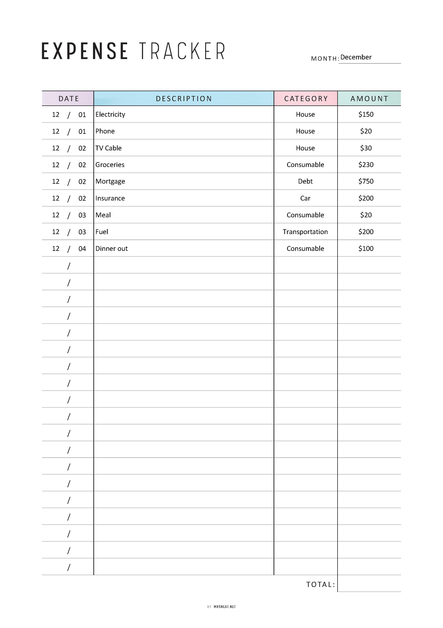 Expense Tracker Printable, Spending Tracker, Fillable Expense Log, Purchase Log, Budget Template, 2 Colors, A4, A5, Letter, Half Letter, PDF