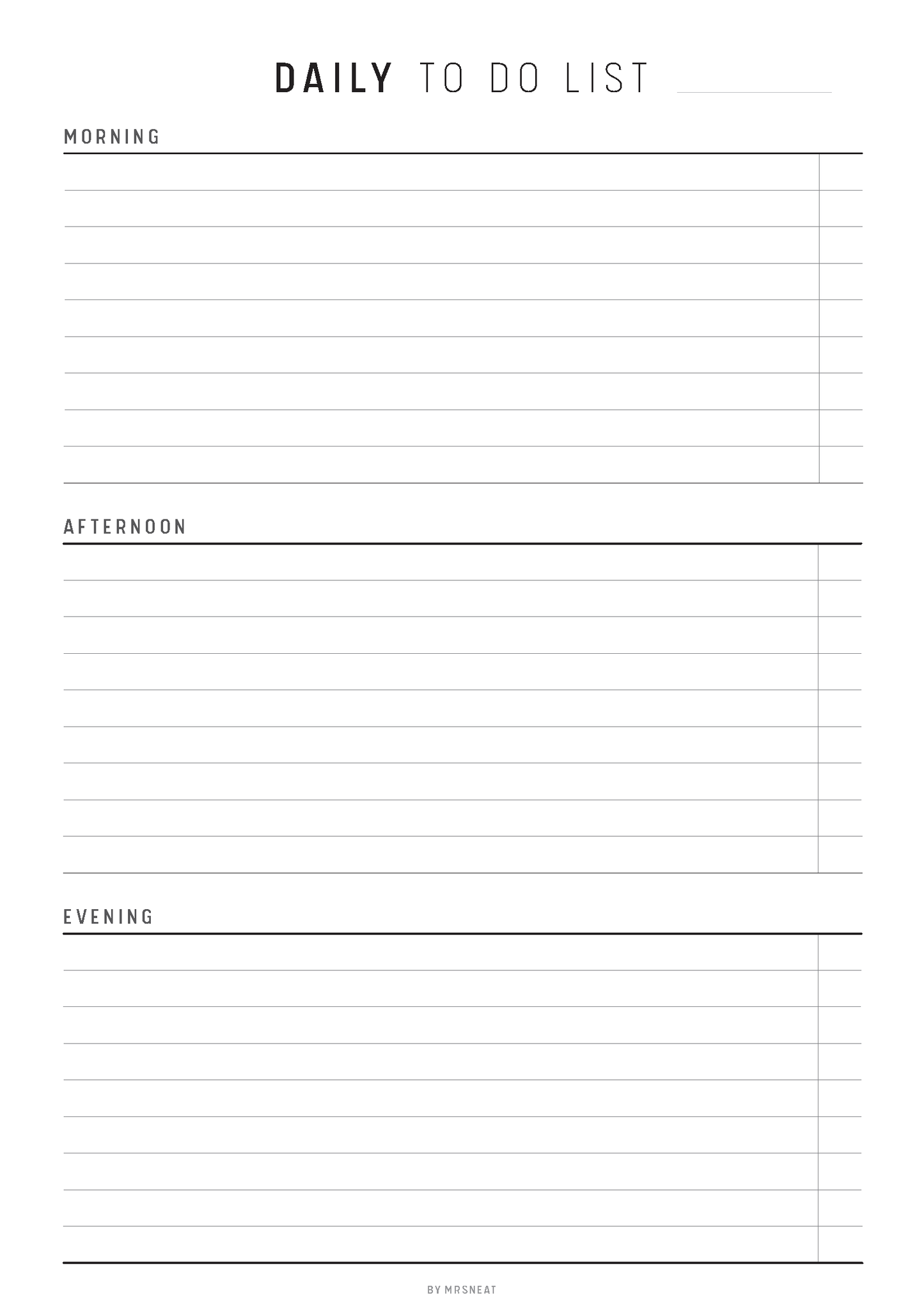 Daily to-do list divided into morning, afternoon, and evening sections on a white background.