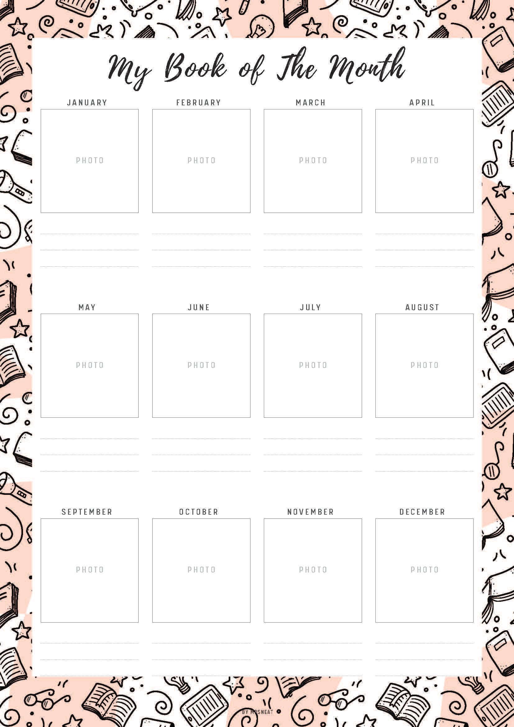 My Book of The Month Template, Book Log Printable, Reading Diary, Reading Journal, Monthly Reading Log, A4, A5, Letter, Half Letter, 5 Color