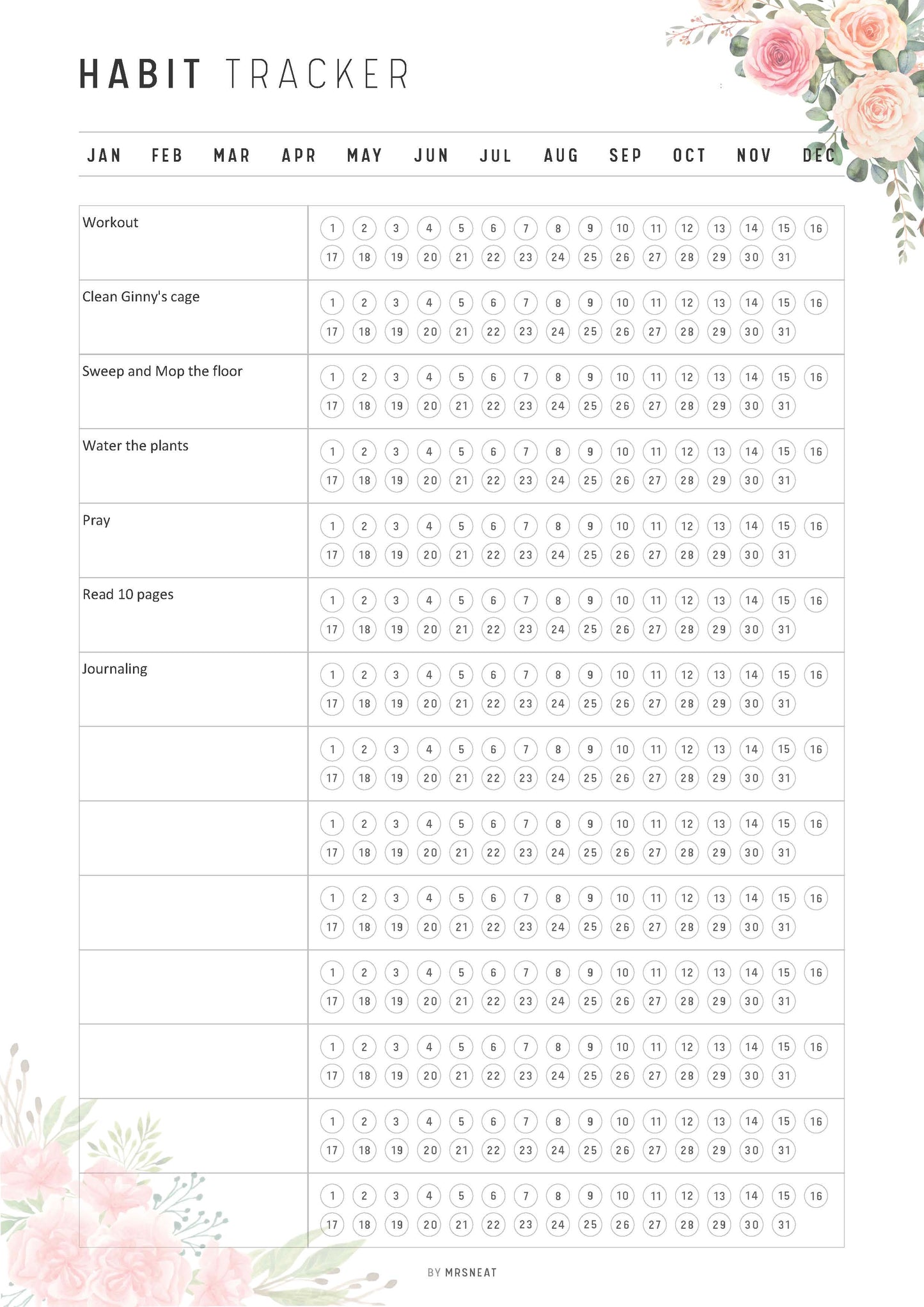 Floral Minimalist Daily Habit Tracker, Habit Tracker Printable, Daily Habit Page, Habit Tracker Template, A5, A4, Letter, Half Letter, PDF