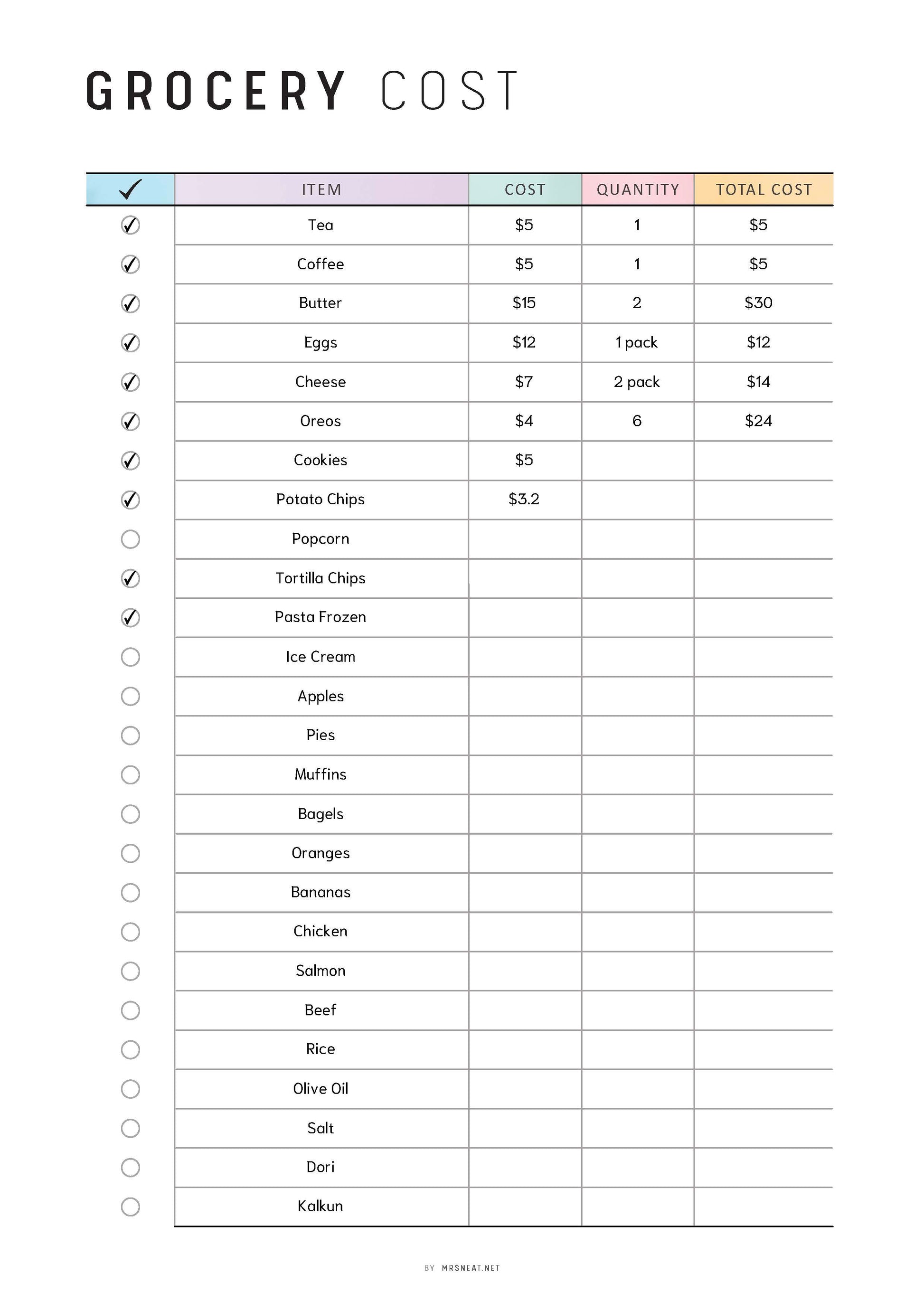 Grocery Budget Planner Printable