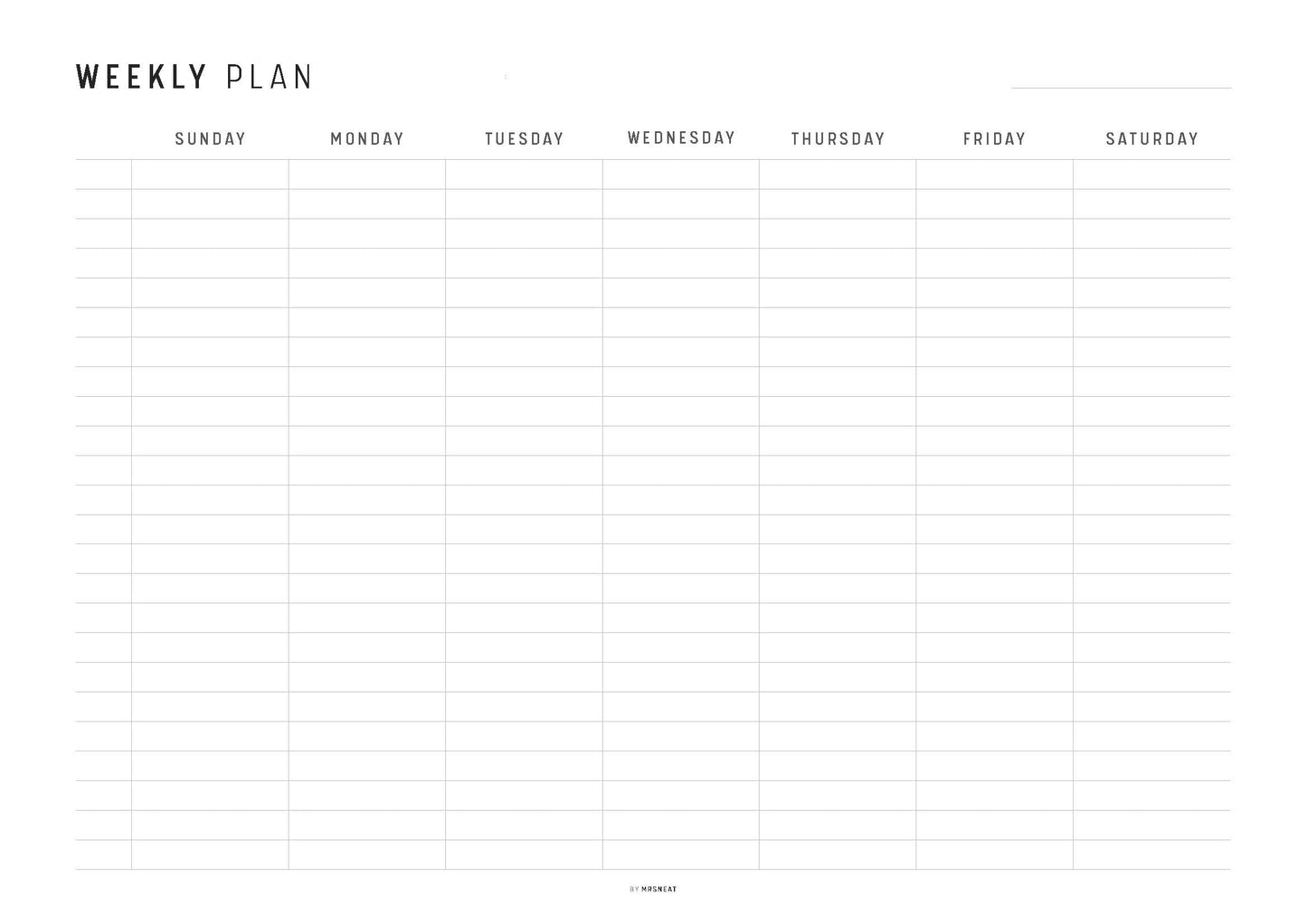 Hourly Weekly Schedule Landscape, Printable Weekly Planner, Week At a Glance, Weekly Agenda, Desk Planner, Weekly To Do List,