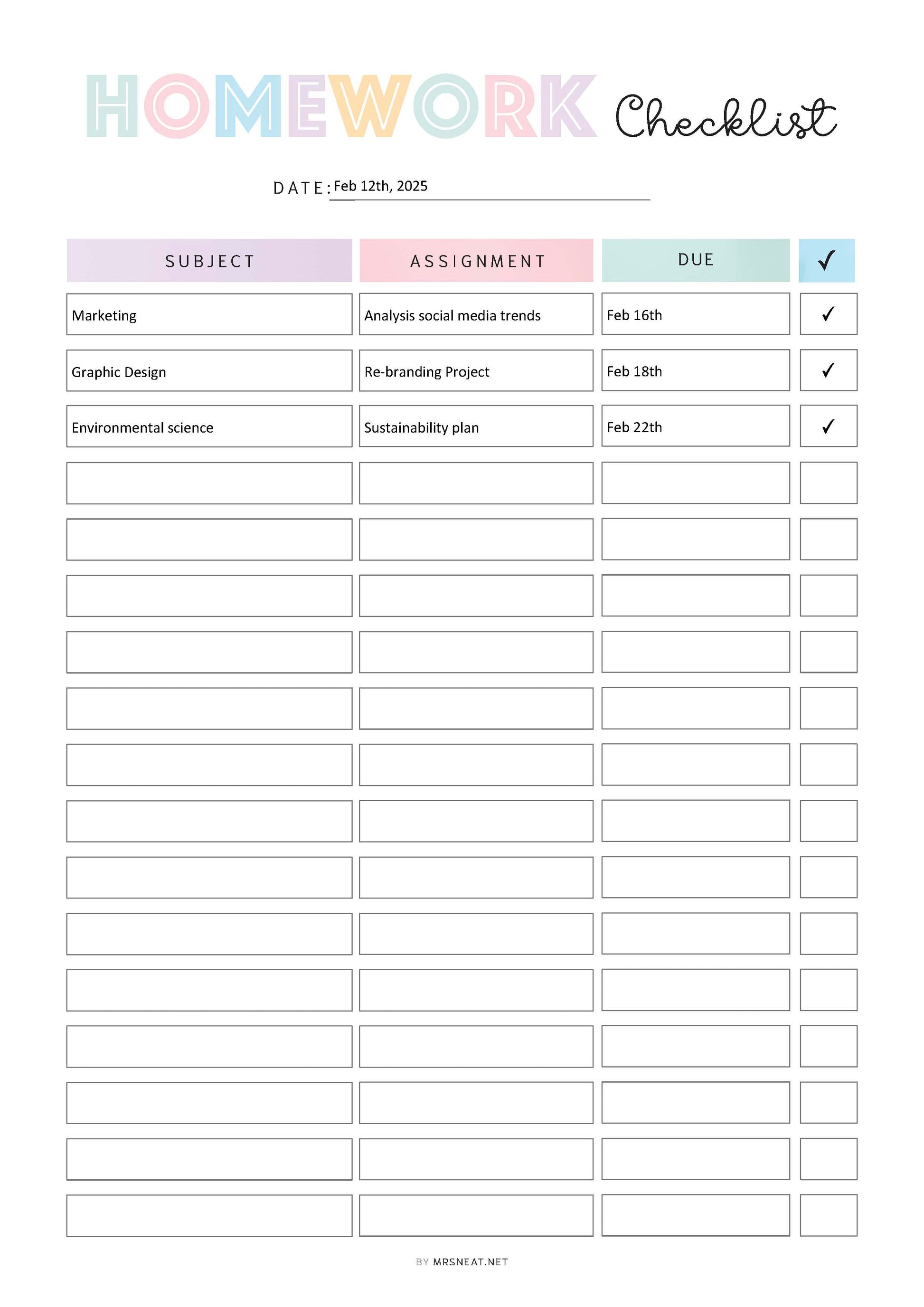Editable Homework Planner, Printable, Digital, Student Planner, Assignment Checklist, Study Planner, School Tracker Template, PDF, Editable and Fillable PDF, A4, A5, Letter, Half Letter, Digital Planner, Colorful 