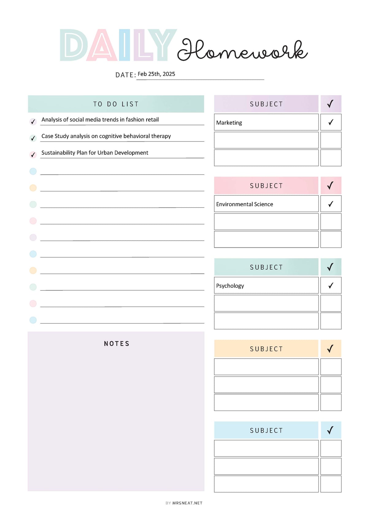 FILLABLE Homework Tracker Bundle PRINTABLE - M536 – mrsneat