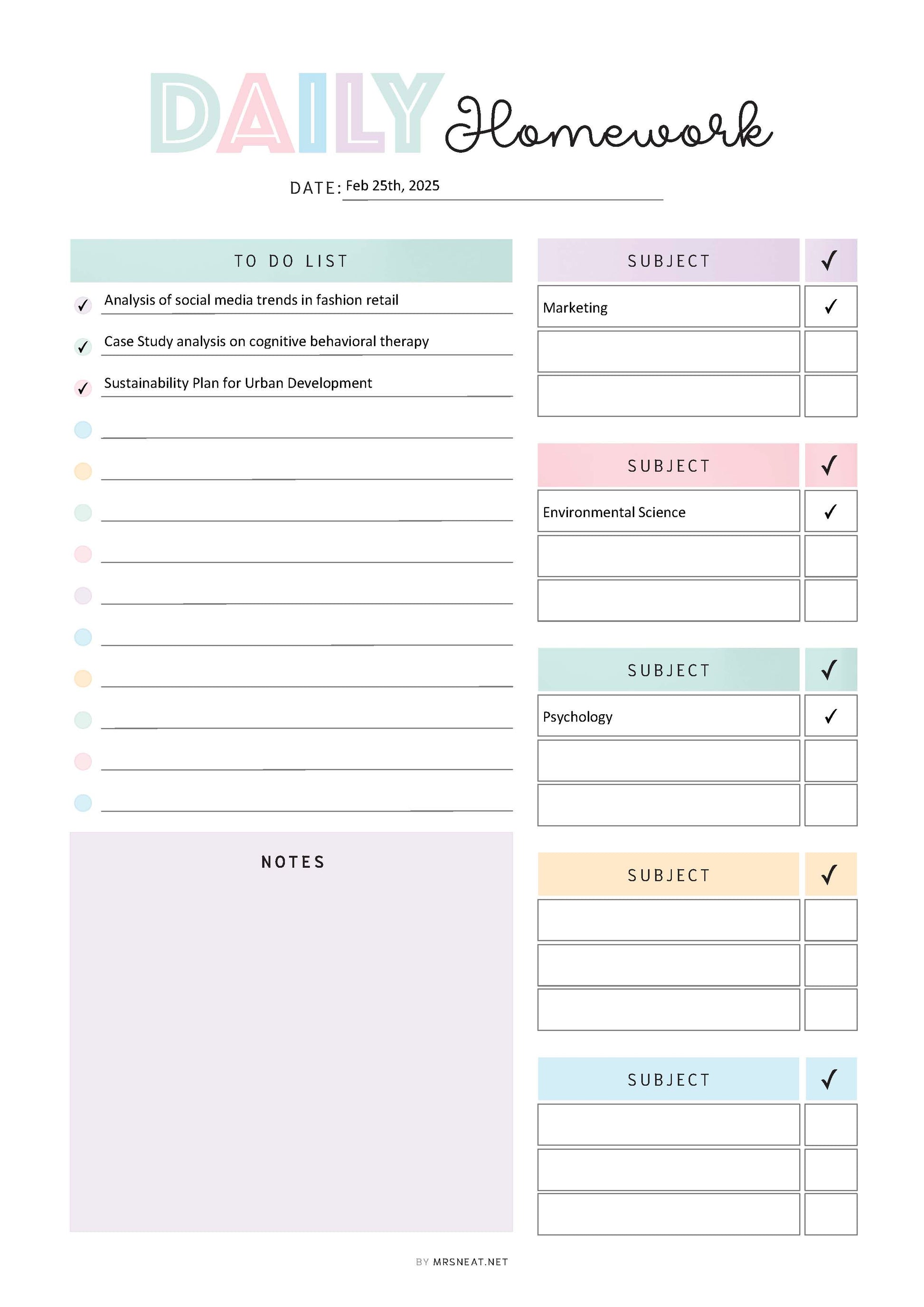 Editable Homework Planner, Printable, Digital, Student Planner, Assignment Checklist, Study Planner, School Tracker Template, PDF, Fillable and Editable, A4, A5, Letter, Half Letter, Printable Planner, Digital Planner