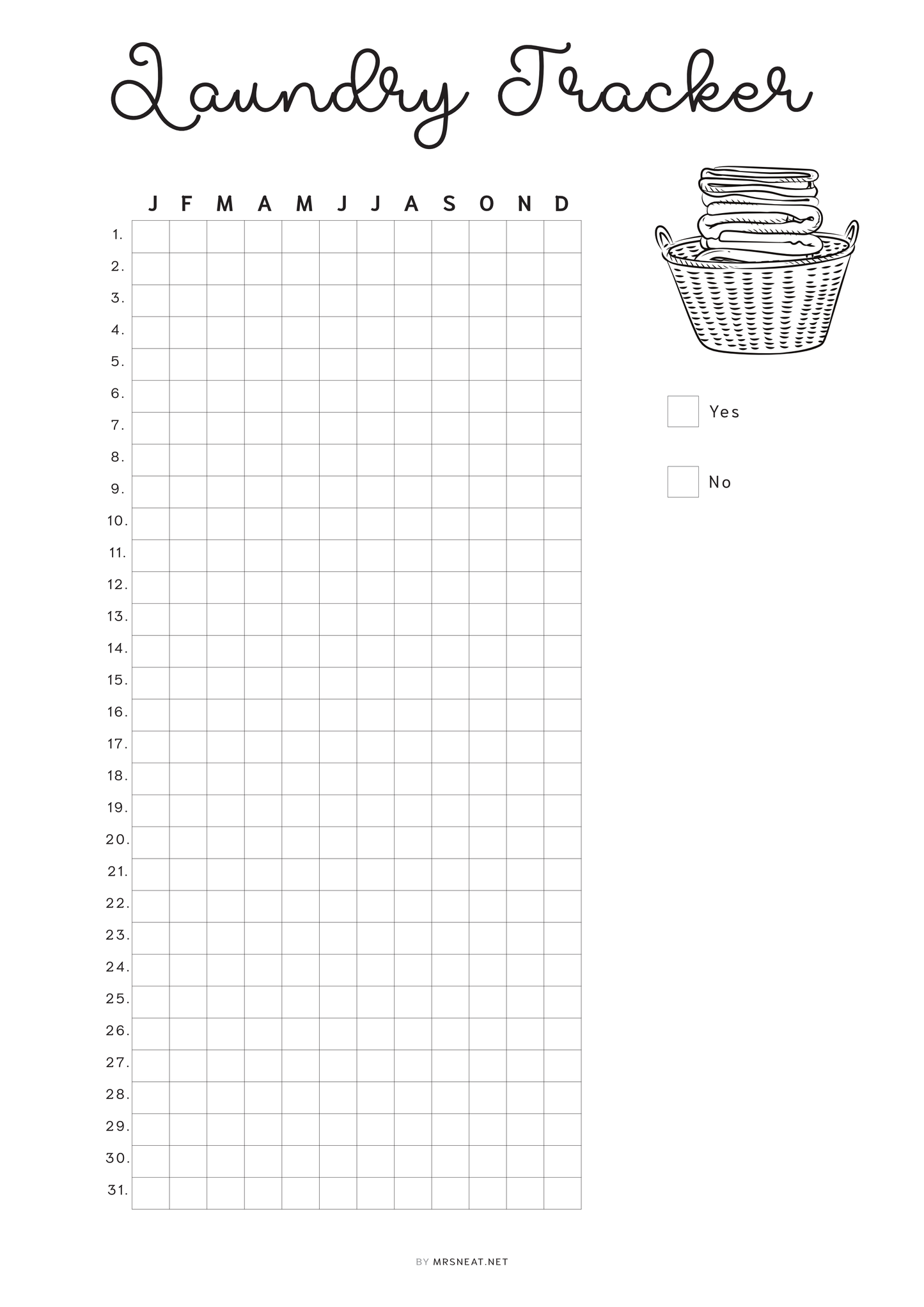 Laundry Tracker Template Printable PDF - M497