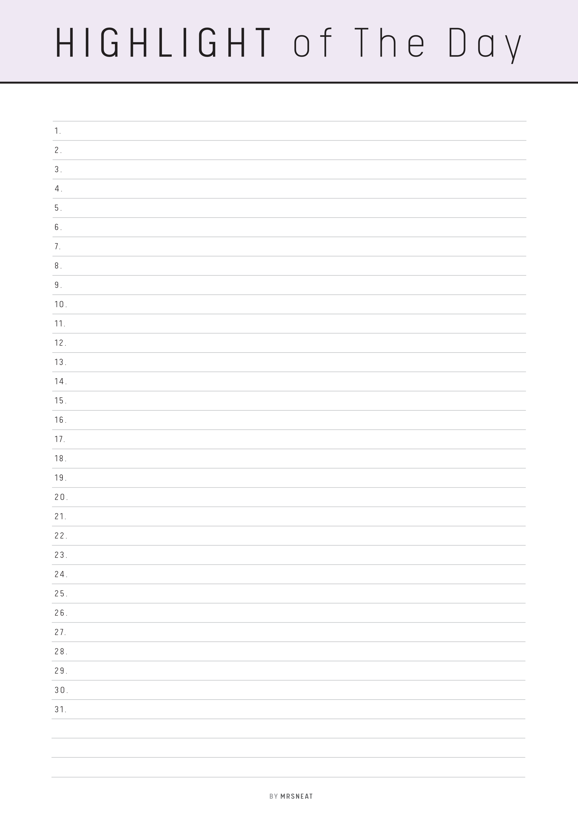 Blank list titled 'Highlight of the Day' on a light purple background