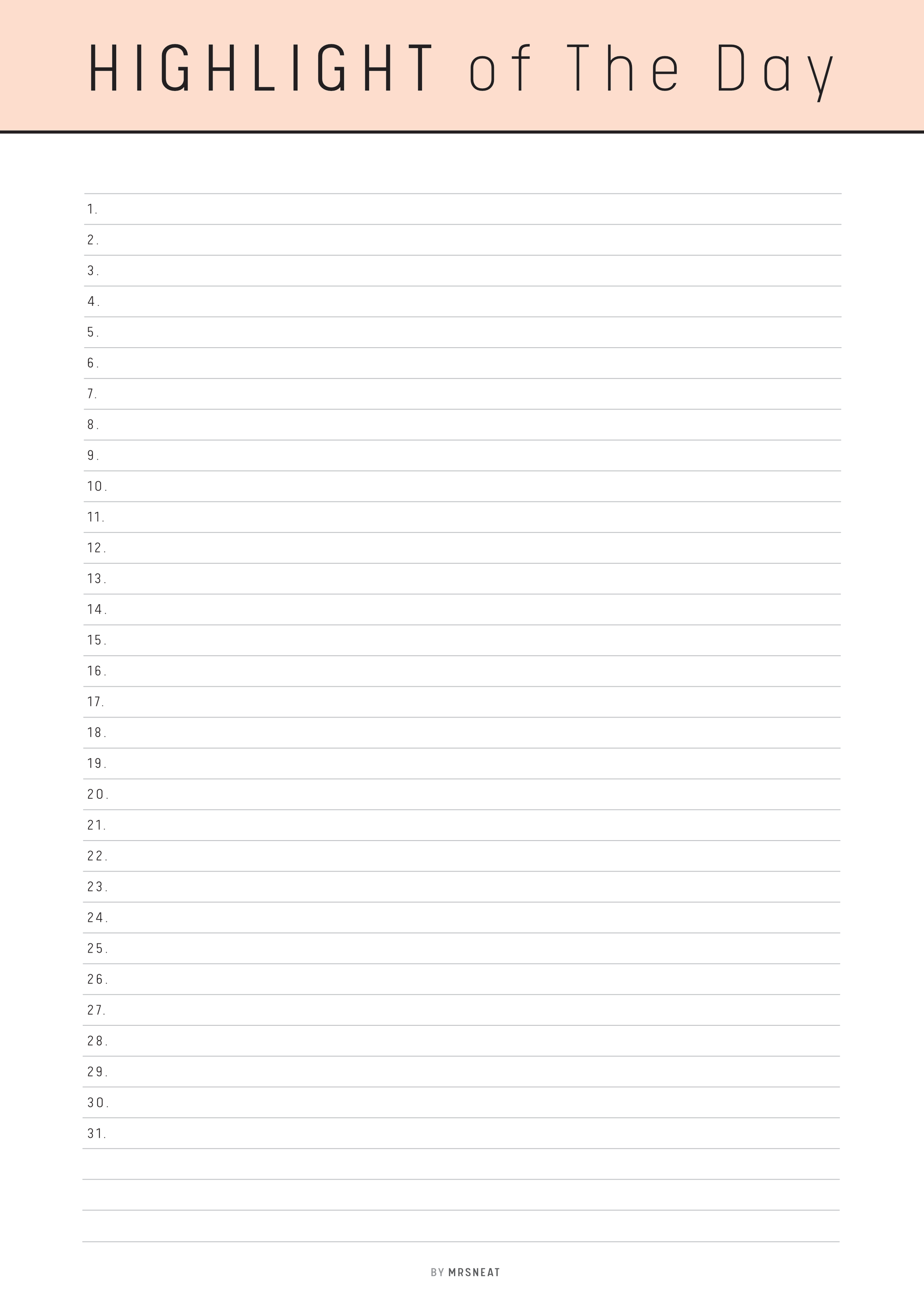 Blank list titled 'Highlight of the Day' with a pink header on a white background