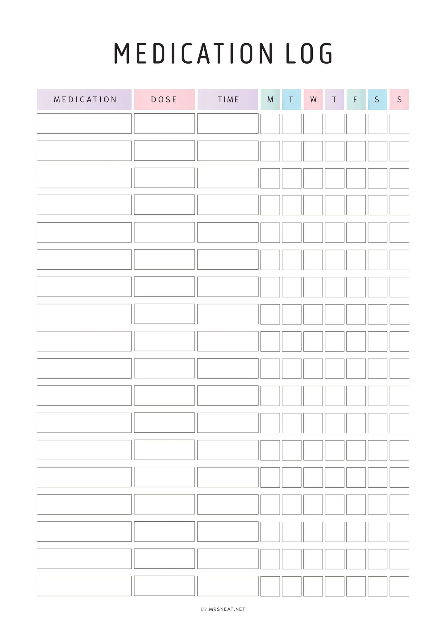 Beautiful Daily Medication Tracker Fillable PDF, 2 Color Options Included, A4 size