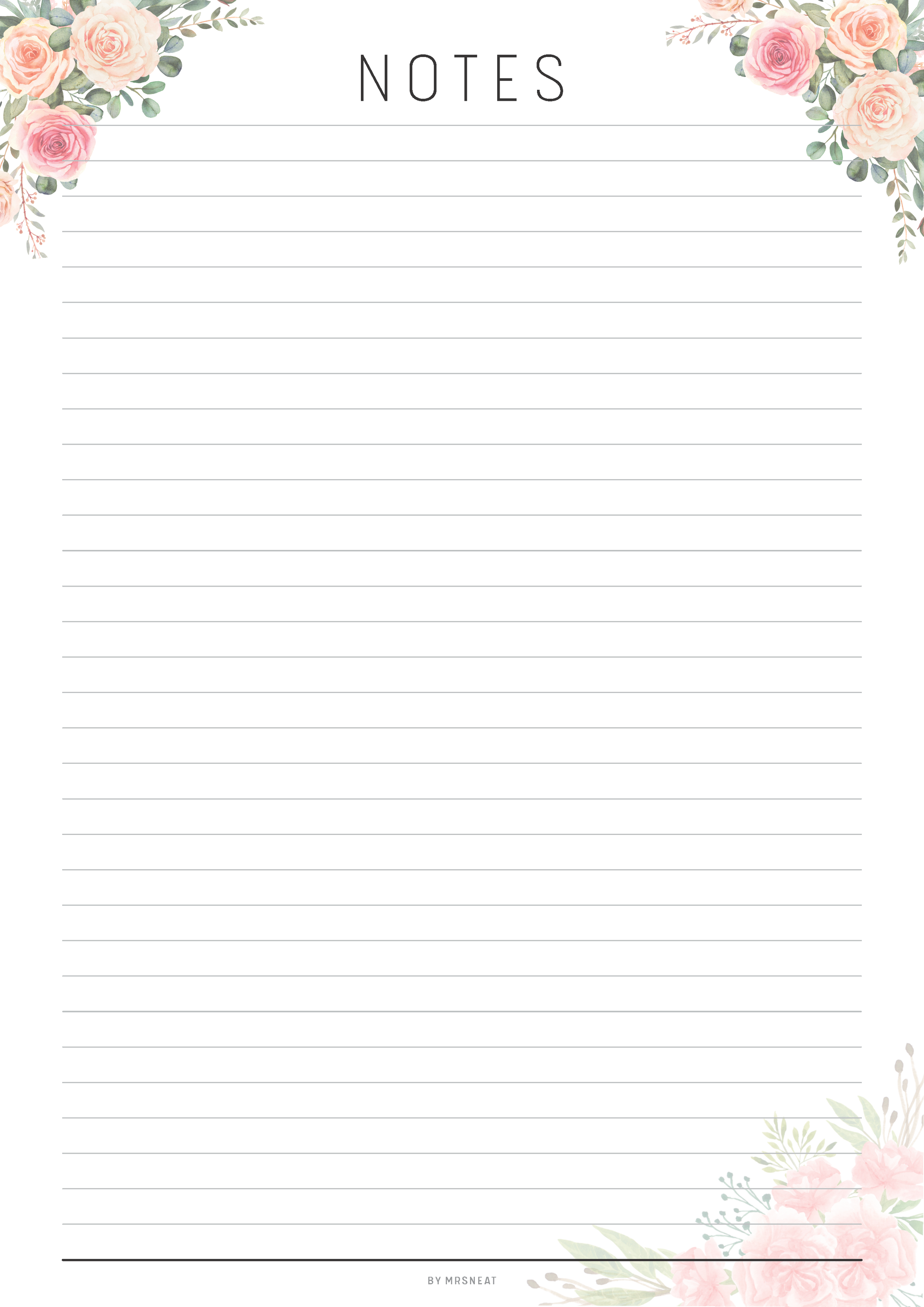 Floral border design with 'Notes' text on a white background