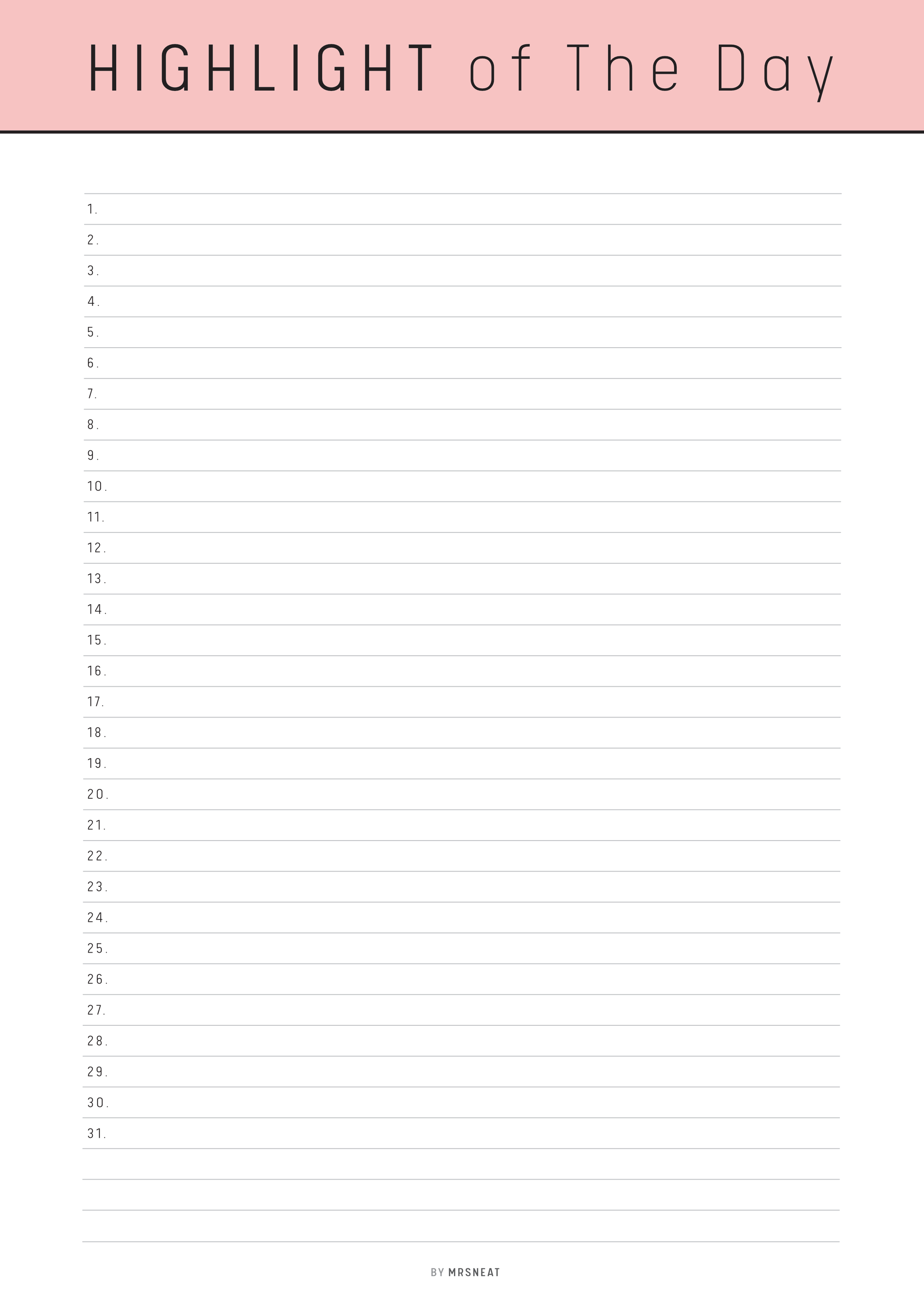 Blank list titled 'Highlight of the Day' with a pink header on a white background