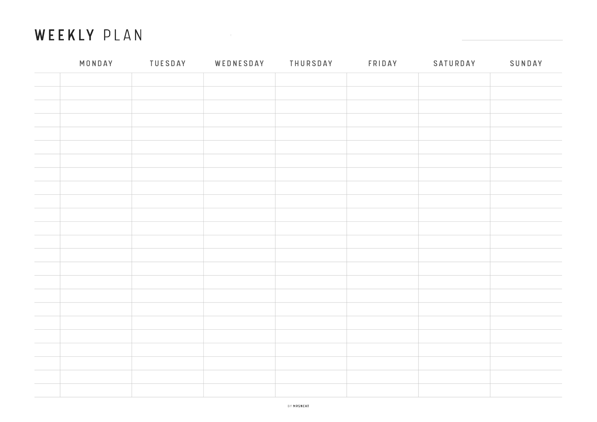 Weekly plan grid with days of the week on a white background