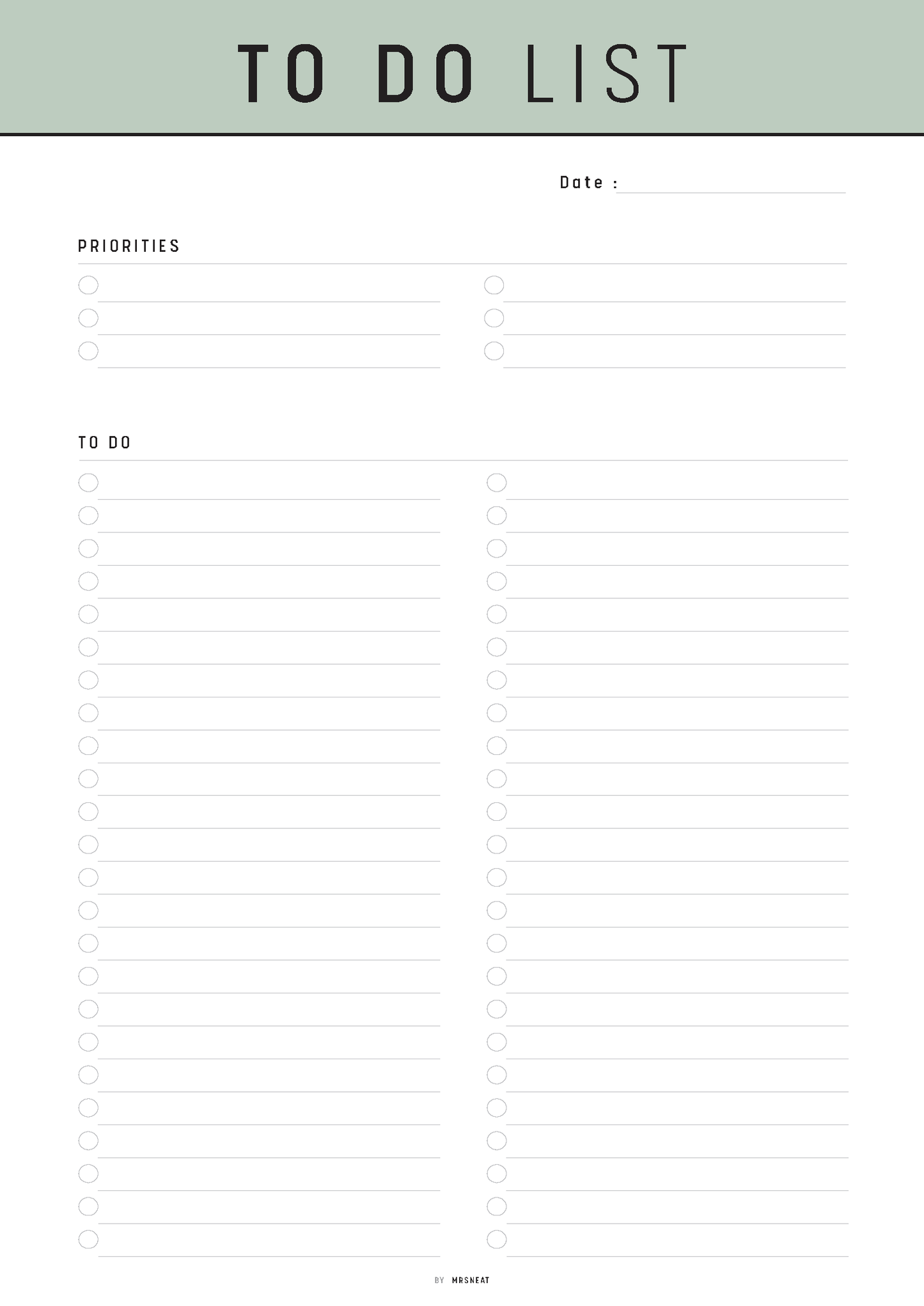 Blank to-do list with space for priorities and tasks on a white background.