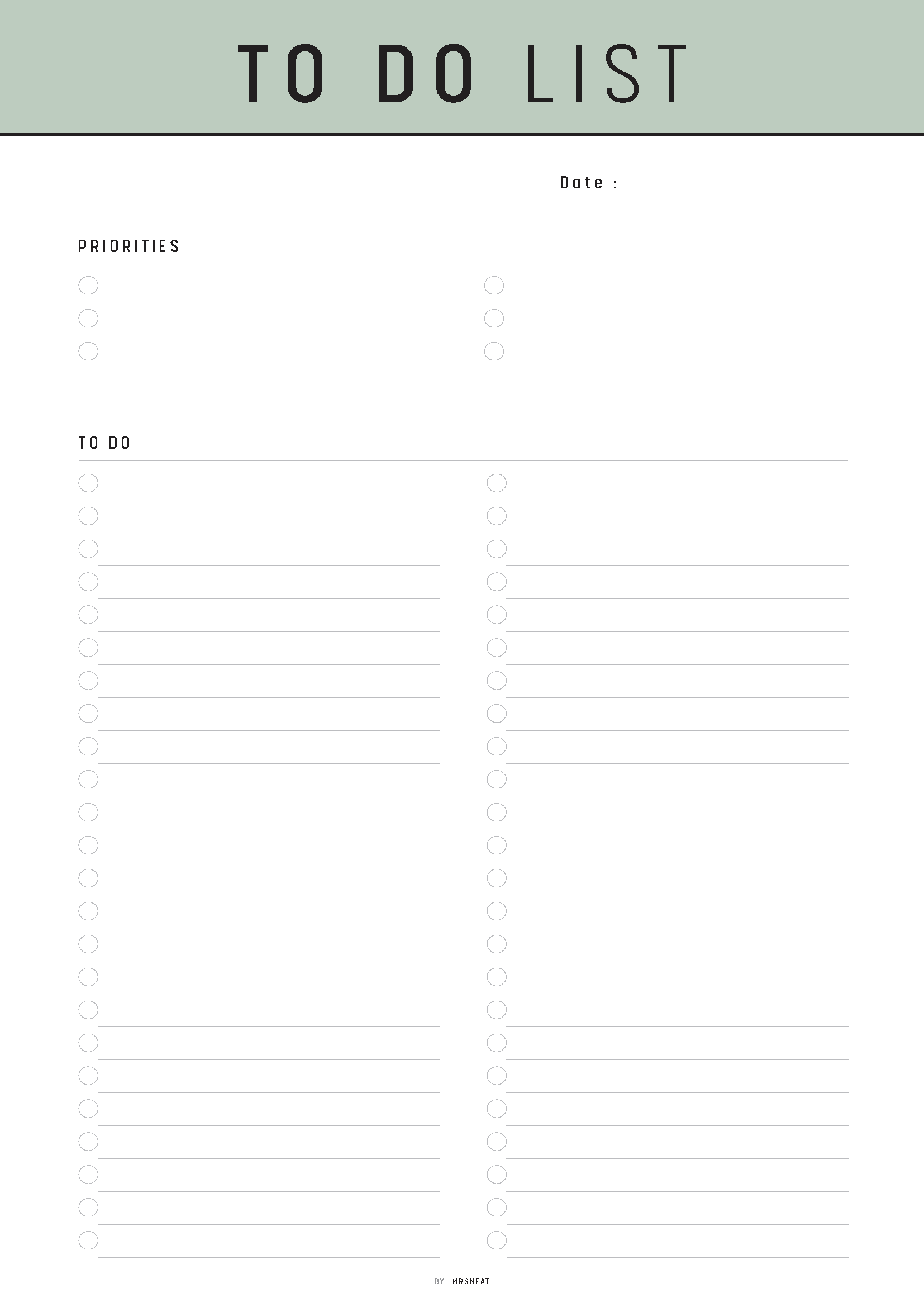 Blank to-do list with space for priorities and tasks on a white background.