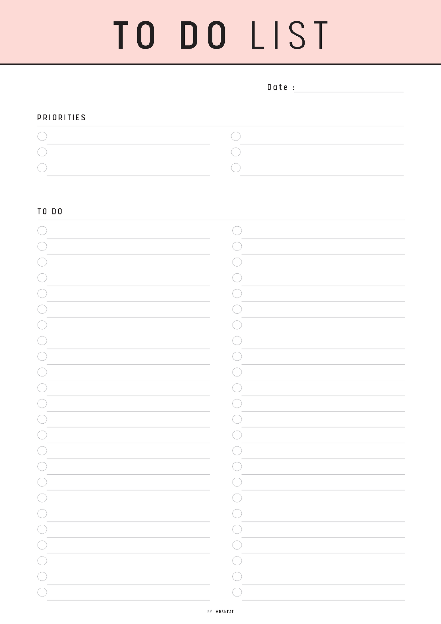 Blank to-do list with a pink header on a white background