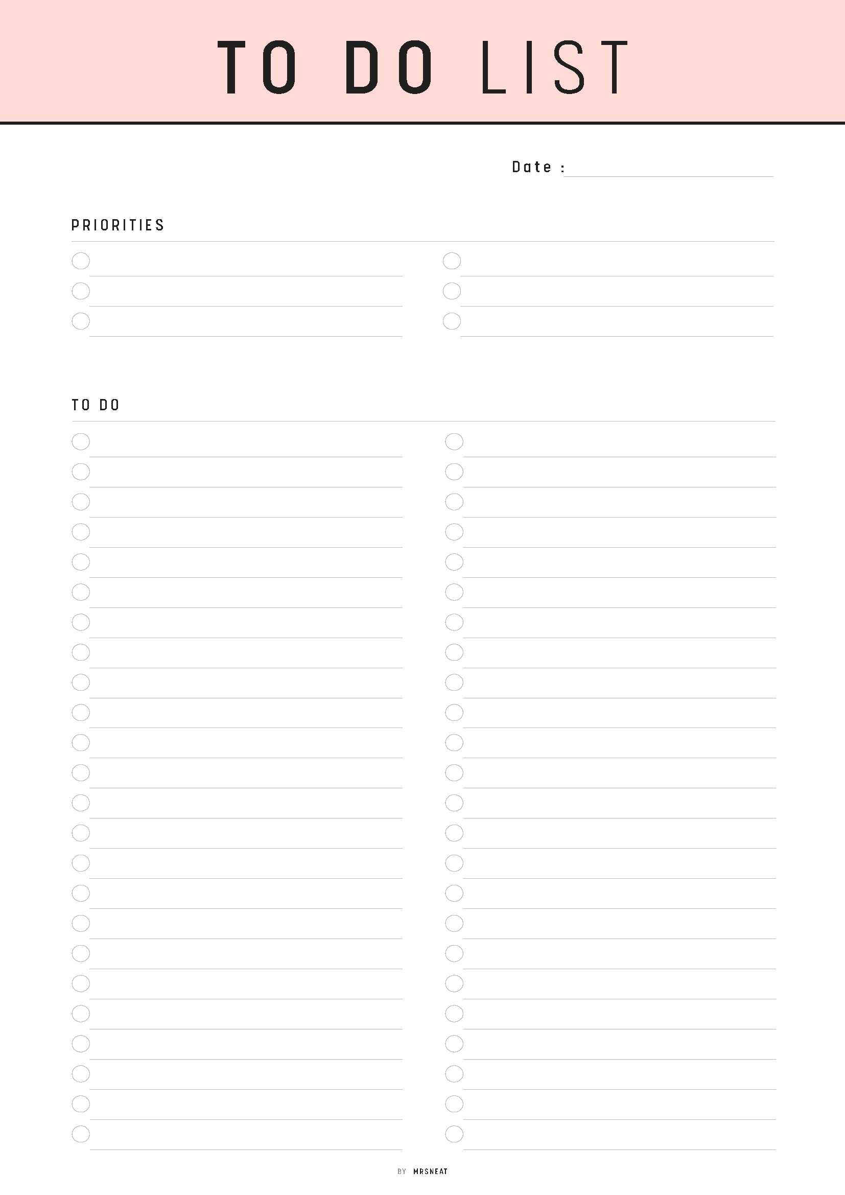 Blank to-do list with a pink header on a white background