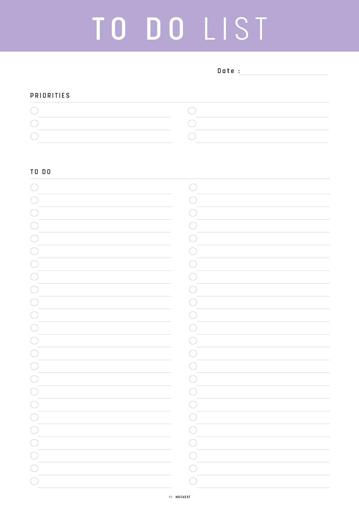 To-do list template with purple header on a white background