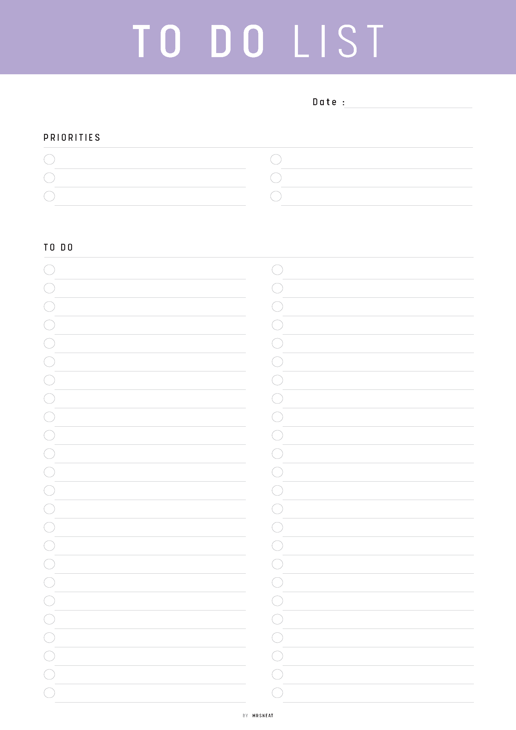 To-do list template with purple header on a white background