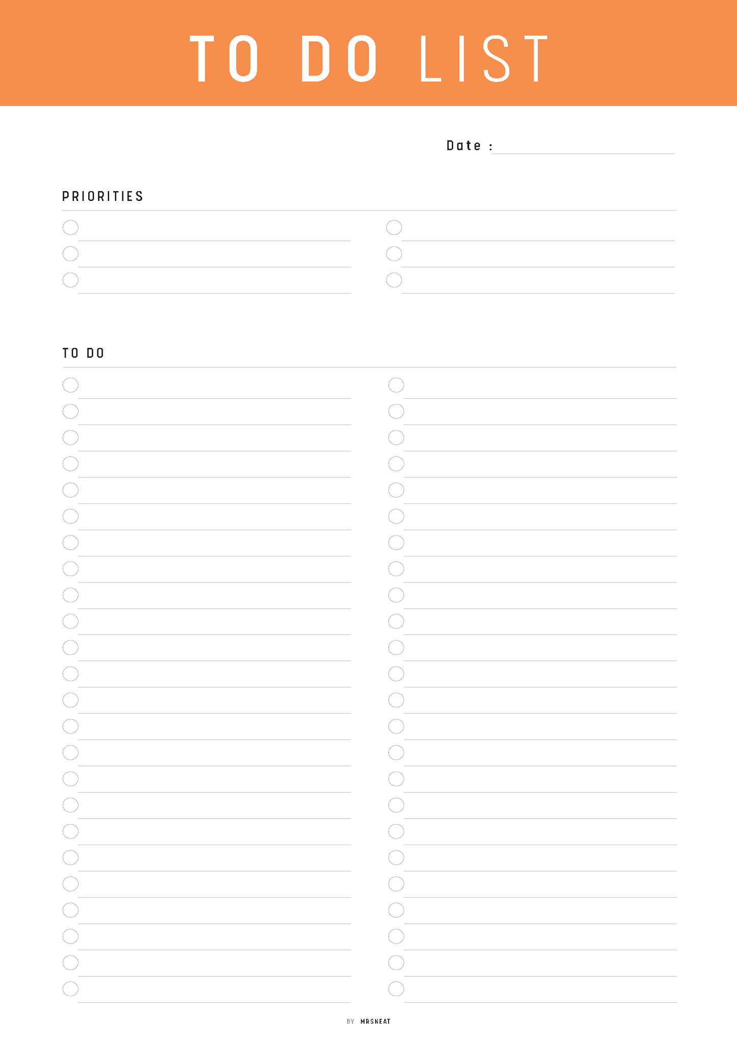 Blank to-do list with a orange border and 'To Do List' text at the top.