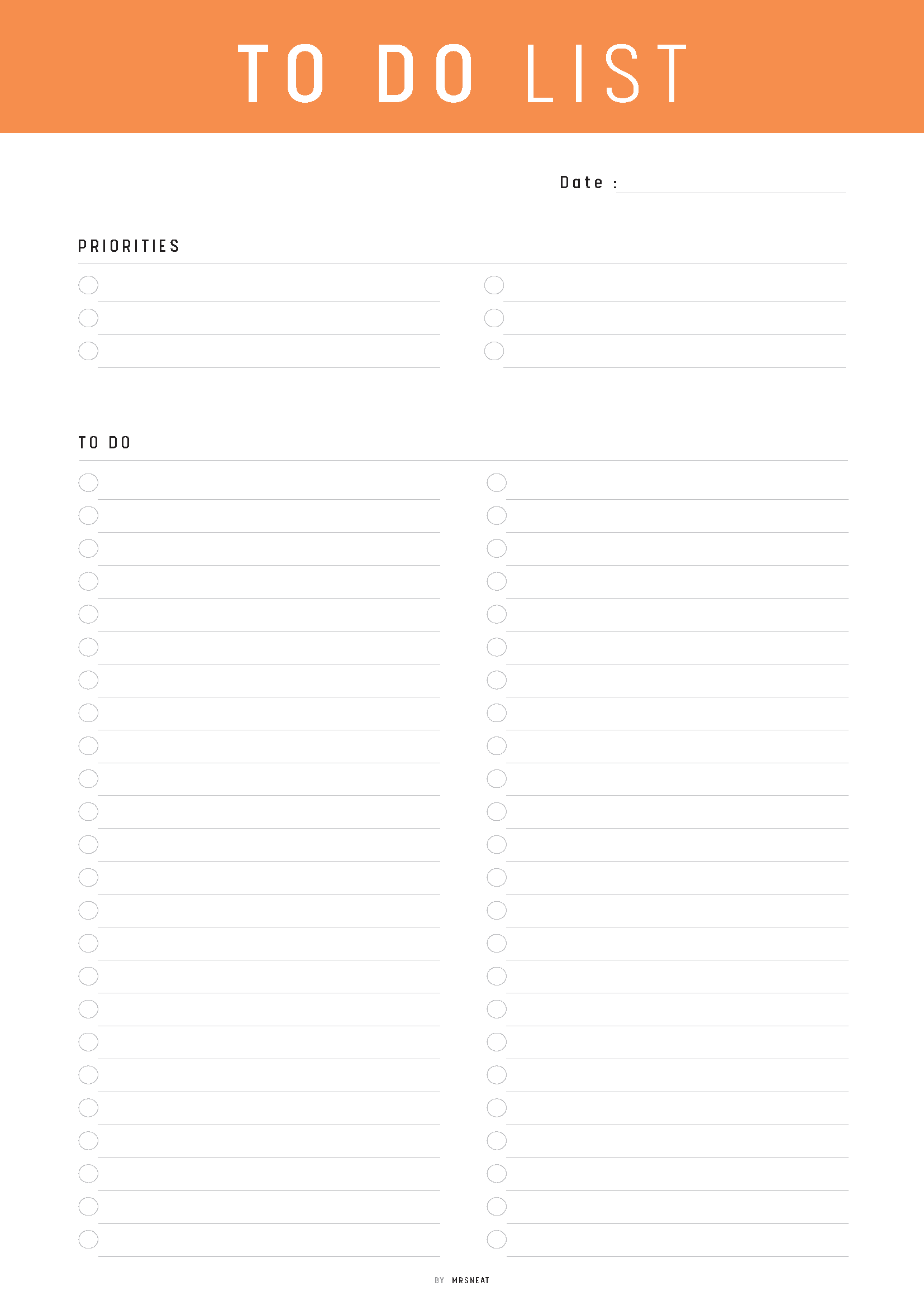 Blank to-do list with a orange border and 'To Do List' text at the top.