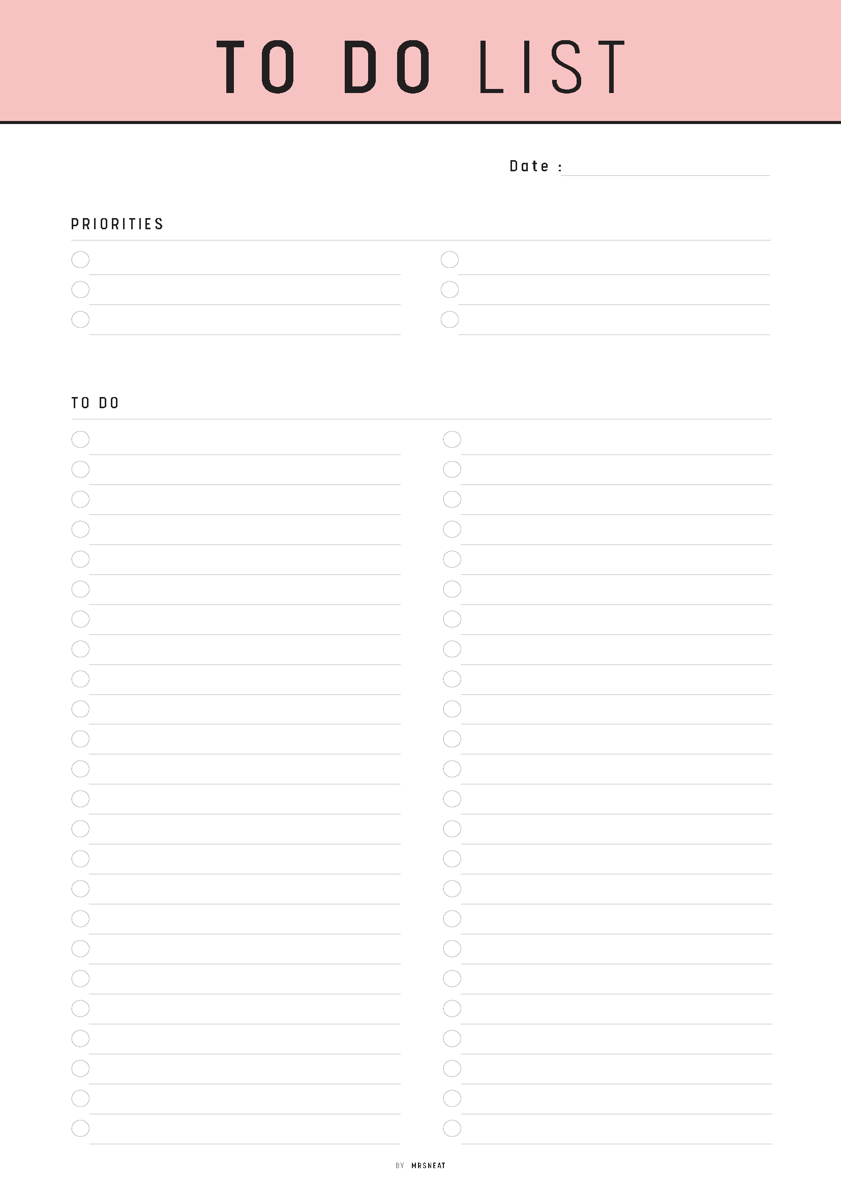 Blank to-do list with a pink header on a white background