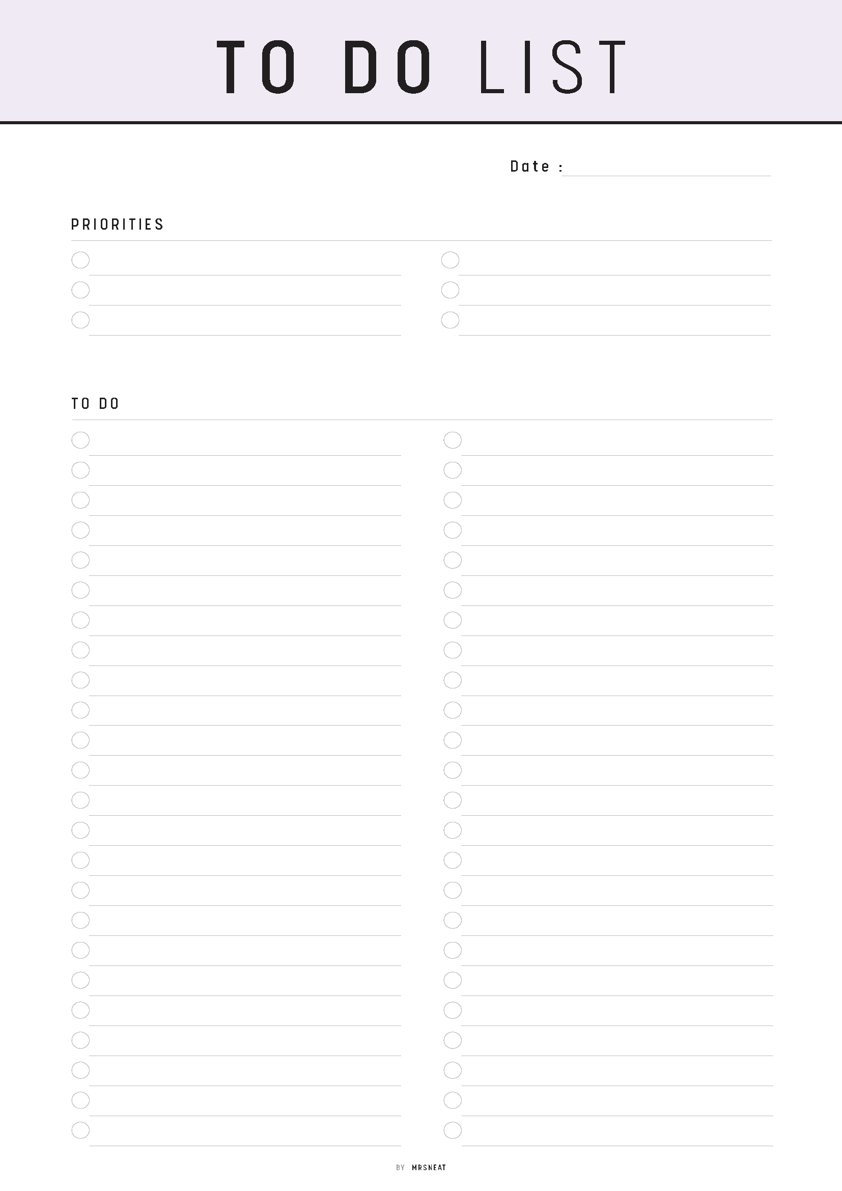 Blank to-do list with space for priorities and tasks on a white background