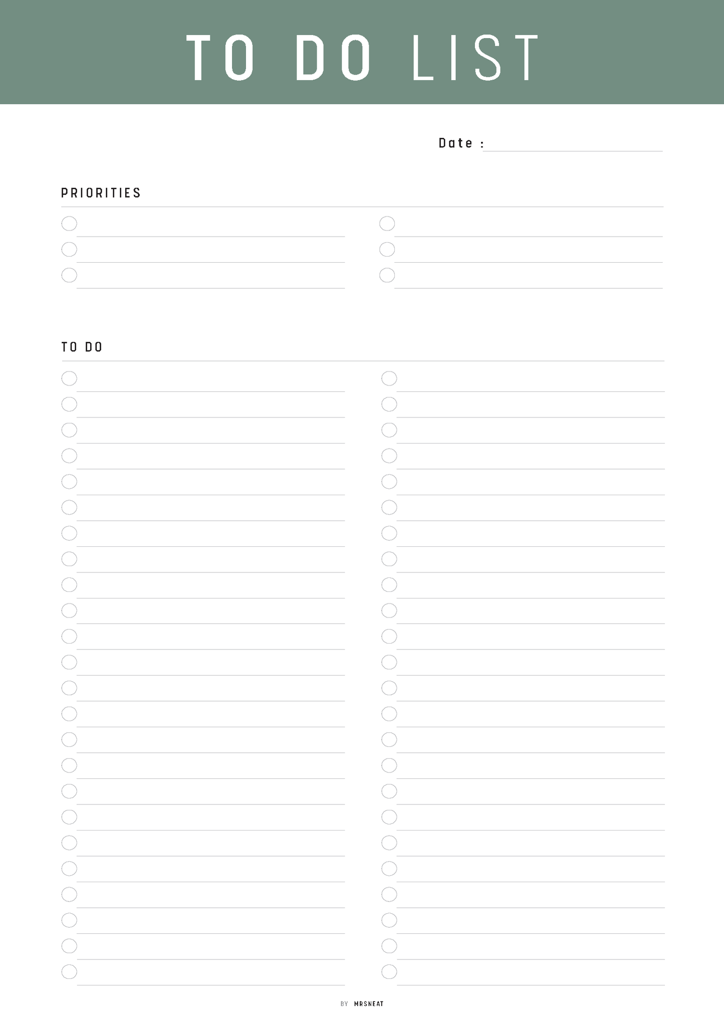 Blank to-do list with space for priorities and tasks, on a white background.