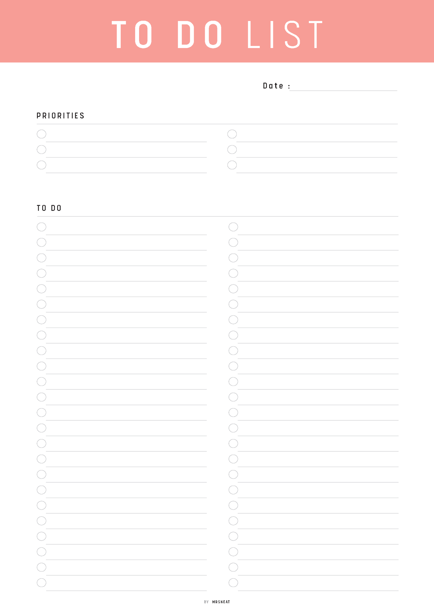 To-do list template with a pink header on a white background