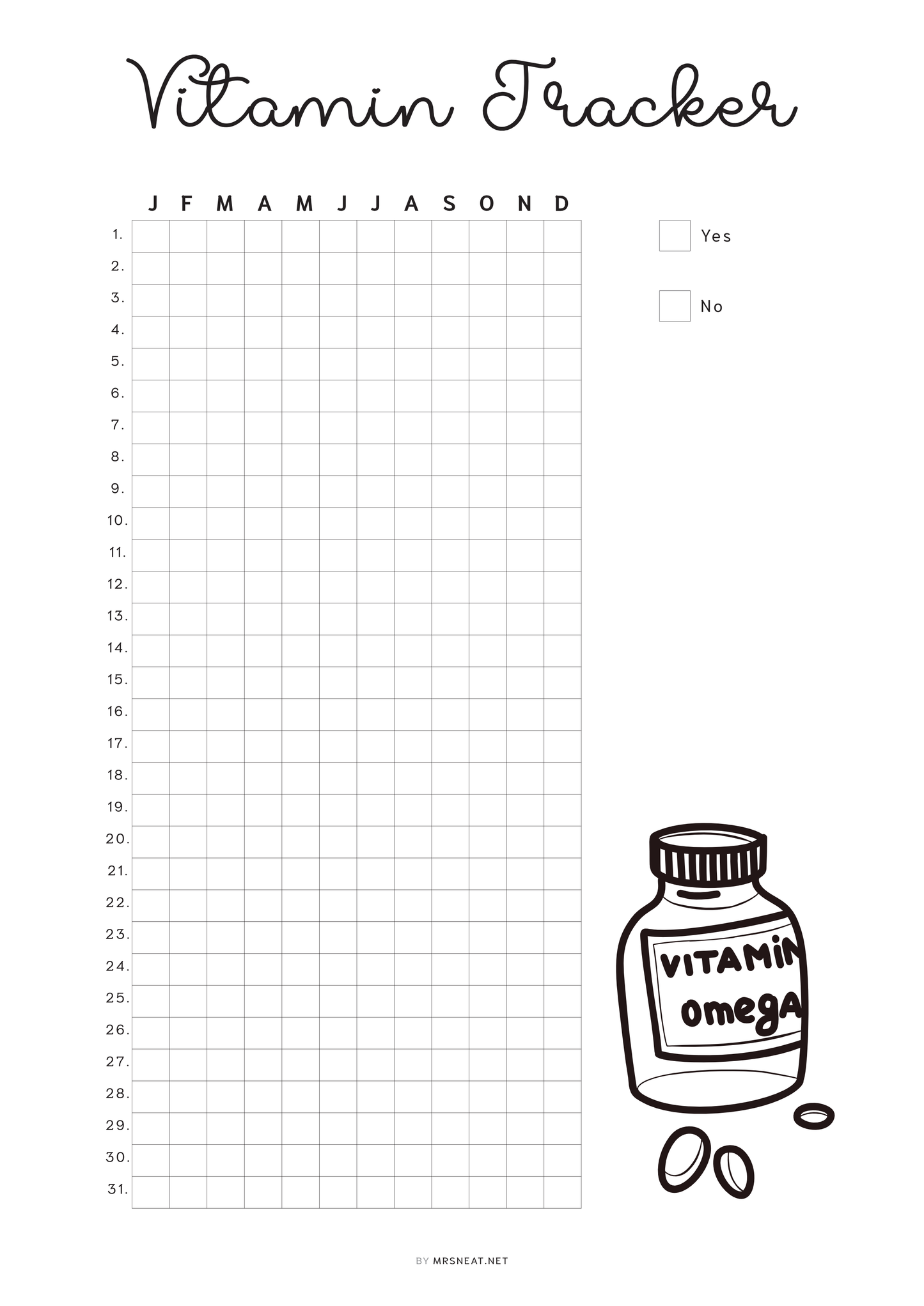 Vitamin Tracker Printable PDF, A4, A5, Letter, Half Letter, Digital Planner, Minimalist Vitamin Tracker Planner, 2 version : Pre-filled & Blank