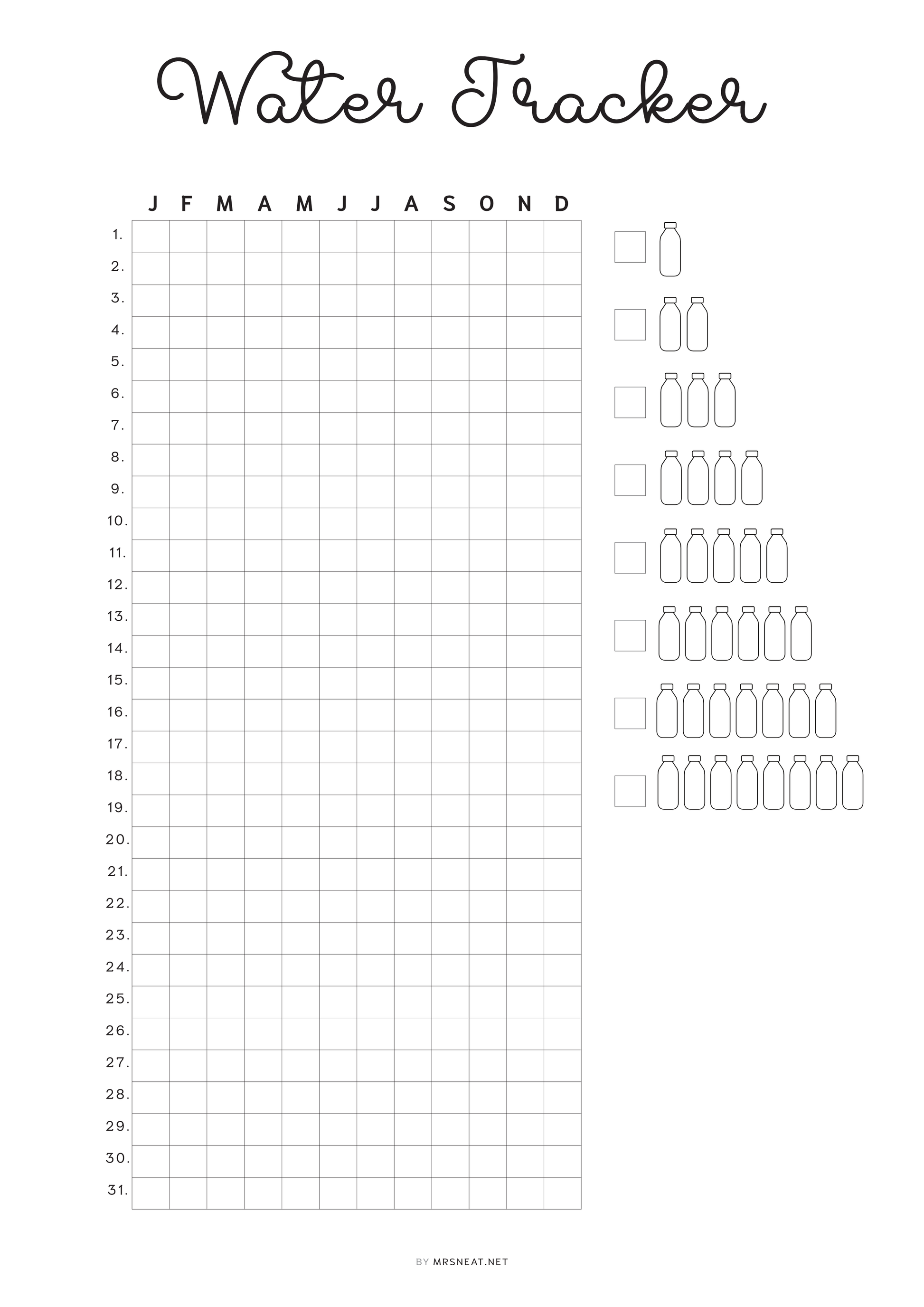 Water Tracker Printable PDF, A4, A5, Letter, Half Letter, Digital Planner, Minimalist Planner, Pre-filled & blank version 