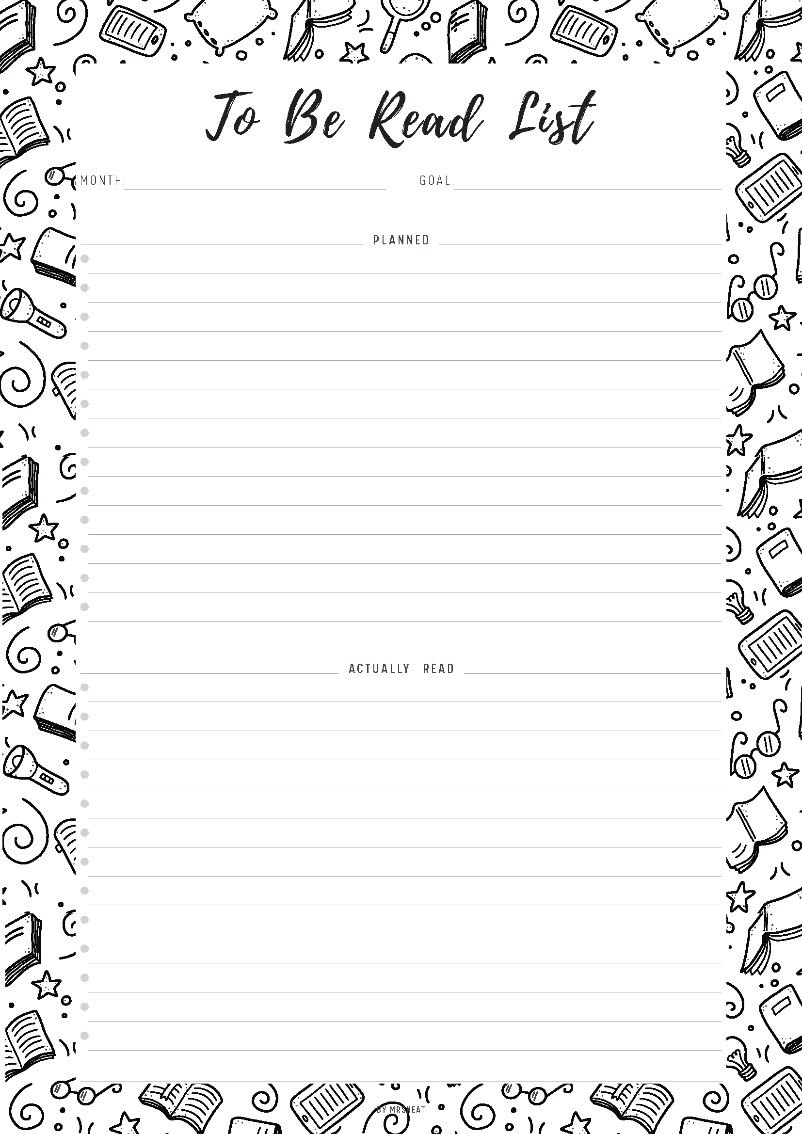 To-Be-Read List planner with book-themed border