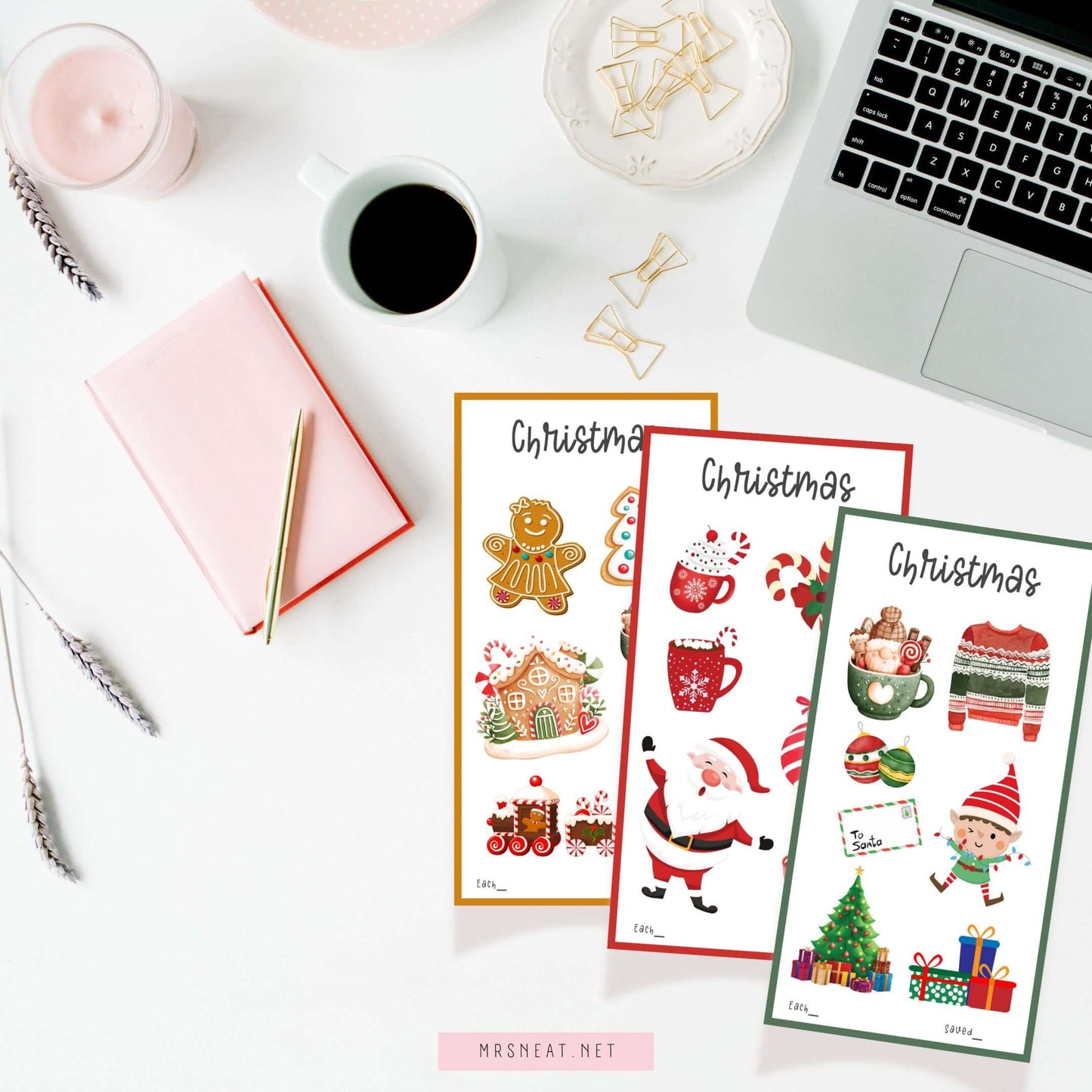 Beautiful and Cute Christmas Savings Challenge Printable, A6, PDF, 3 Versions, Red, Green, Gold, Instant Download