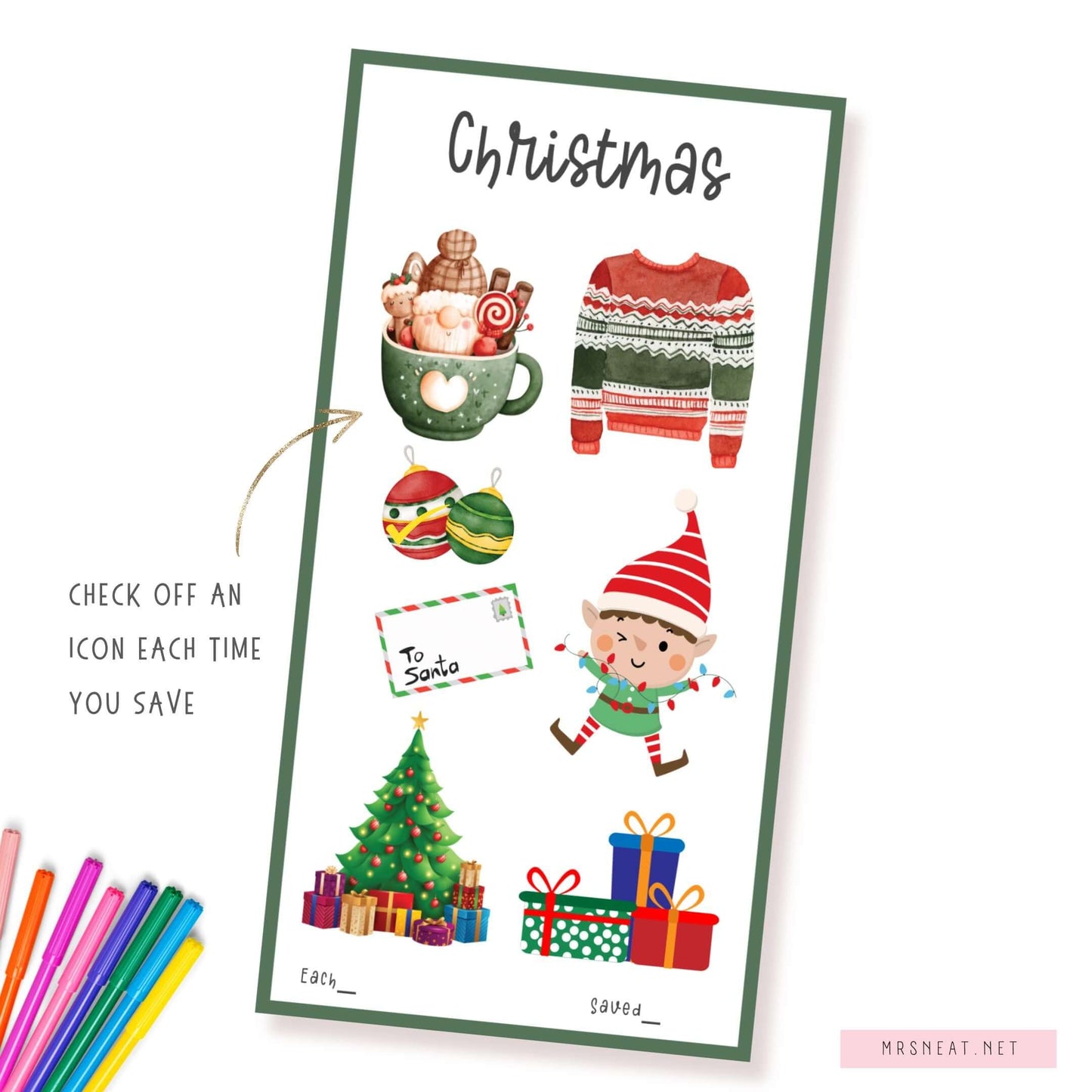 Beautiful and Cute Christmas Savings Challenge Printable, A6, PDF, 3 Versions, Red, Green, Gold, Instant Download